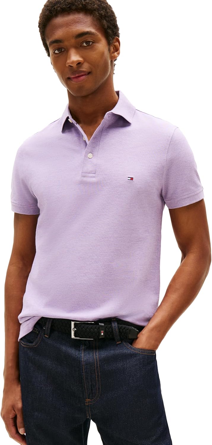 Tommy Hilfiger Men's Short Sleeve Polo Shirts in Slim Fit with Stretch and Organic Pique Cotton