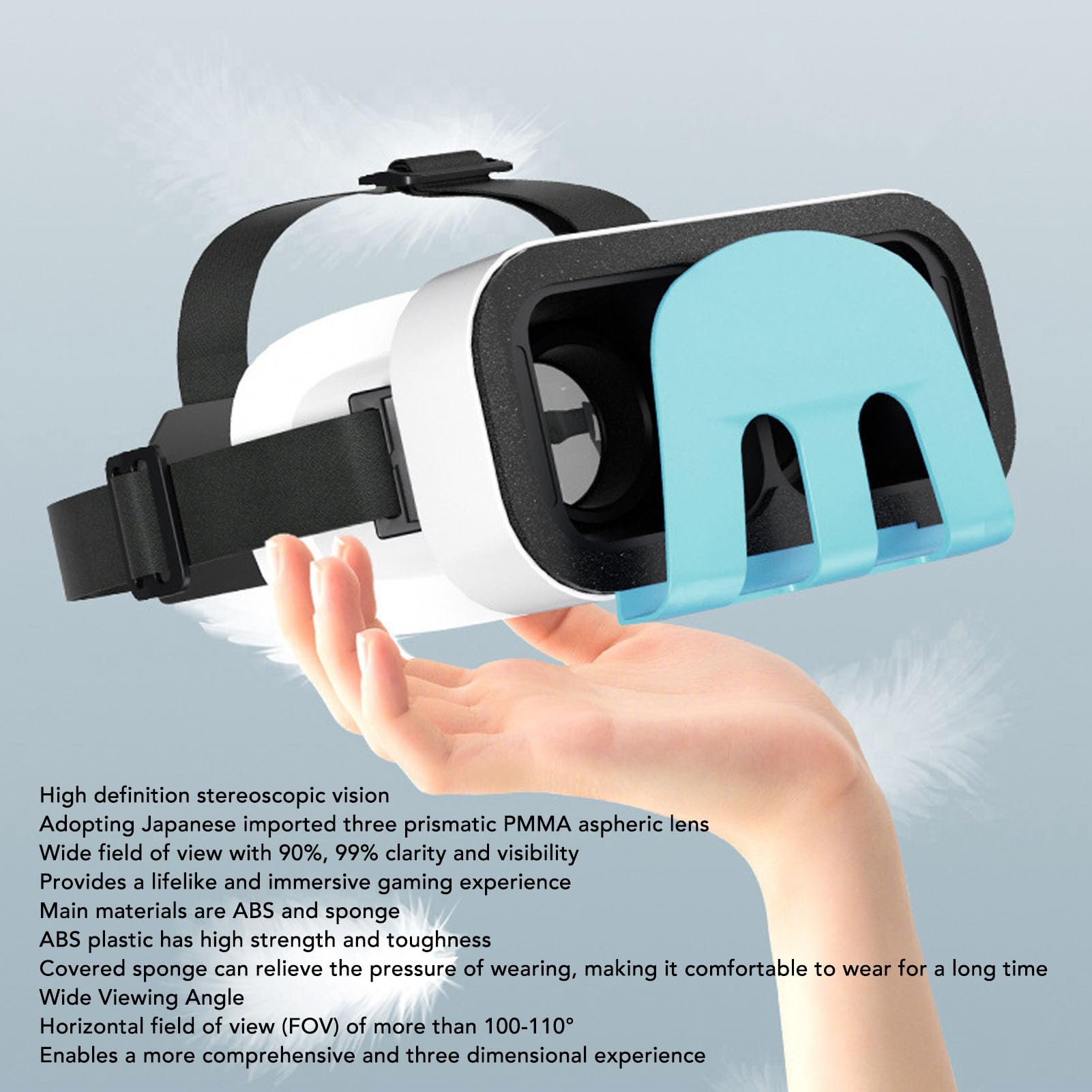 Cuffie VR Comode, Occhiali 3D Realtà Virtuale con Lenti HD, Traspiranti e Regolabili per Giocatori