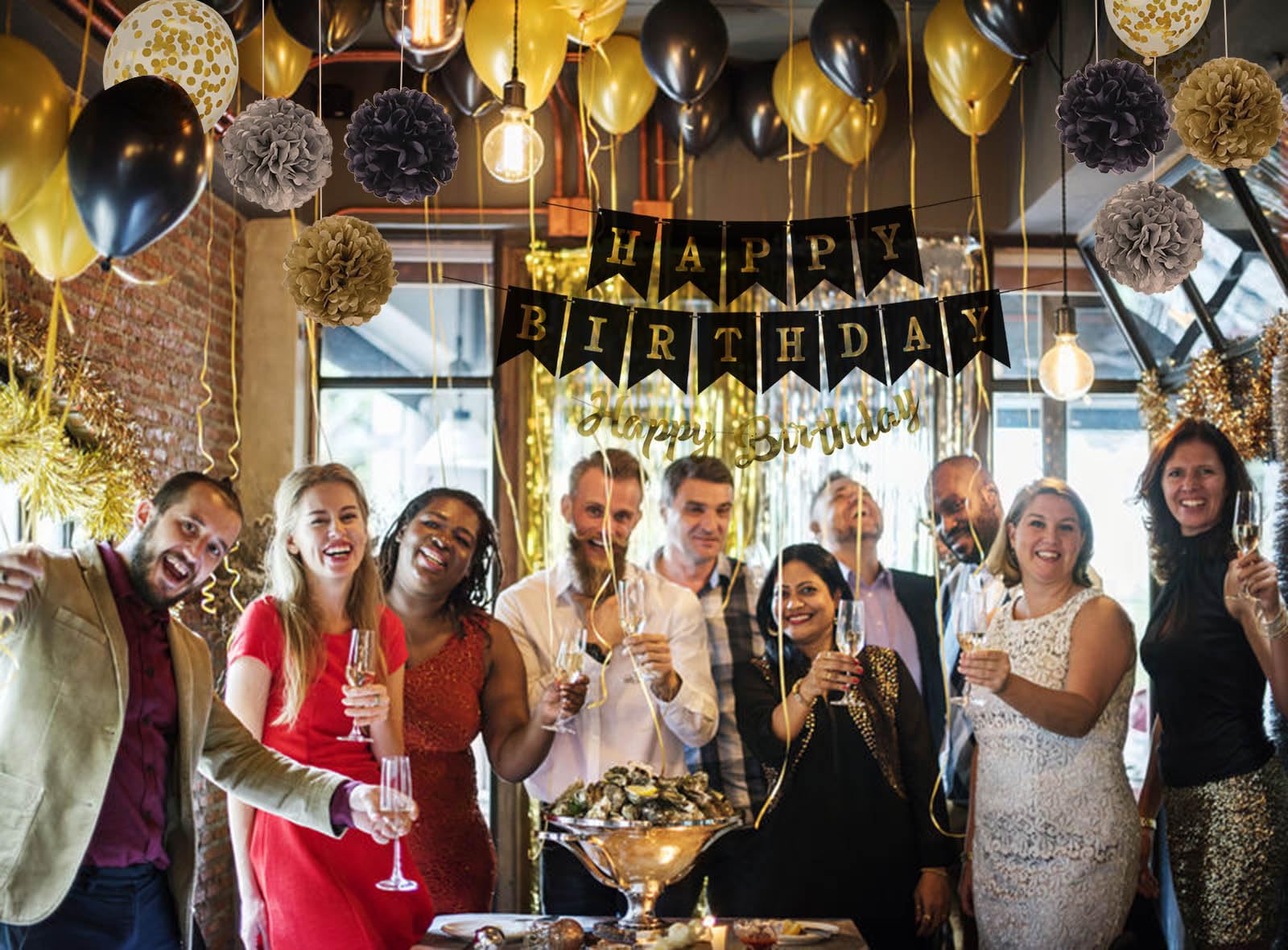 Vthoviwa Happy Birthday-Banner en Slinger, Zilver Folieballon en Ballonnen Set