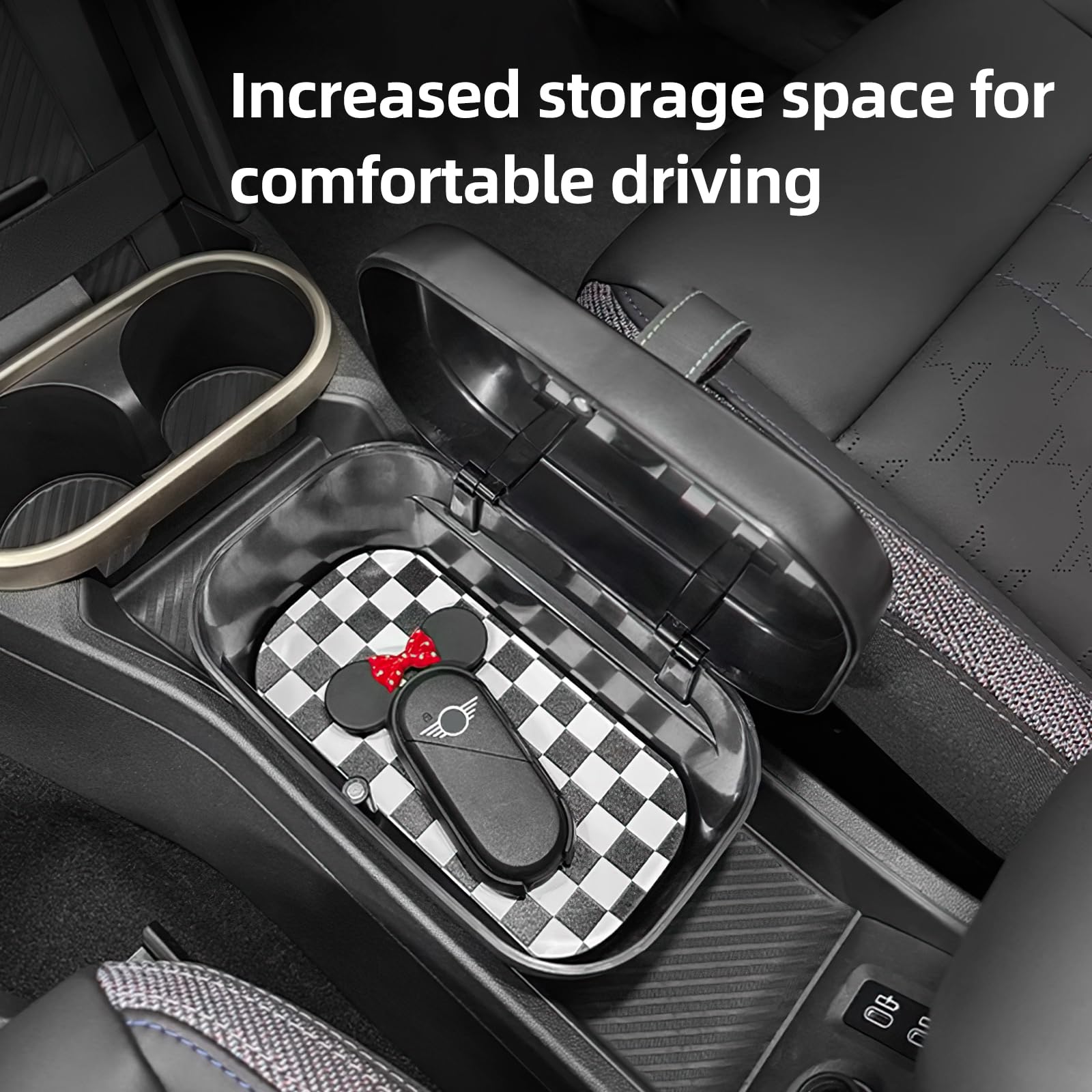 Mittelkonsole Aufbewahrungsbox Armlehne Organizer Tray für Mini Cooper S F65 F66 2024 2025 Automatikgetriebe Zubehör Ablagefach in der Mittelkonsole Mini Zubehör (Schwarz Weiß)