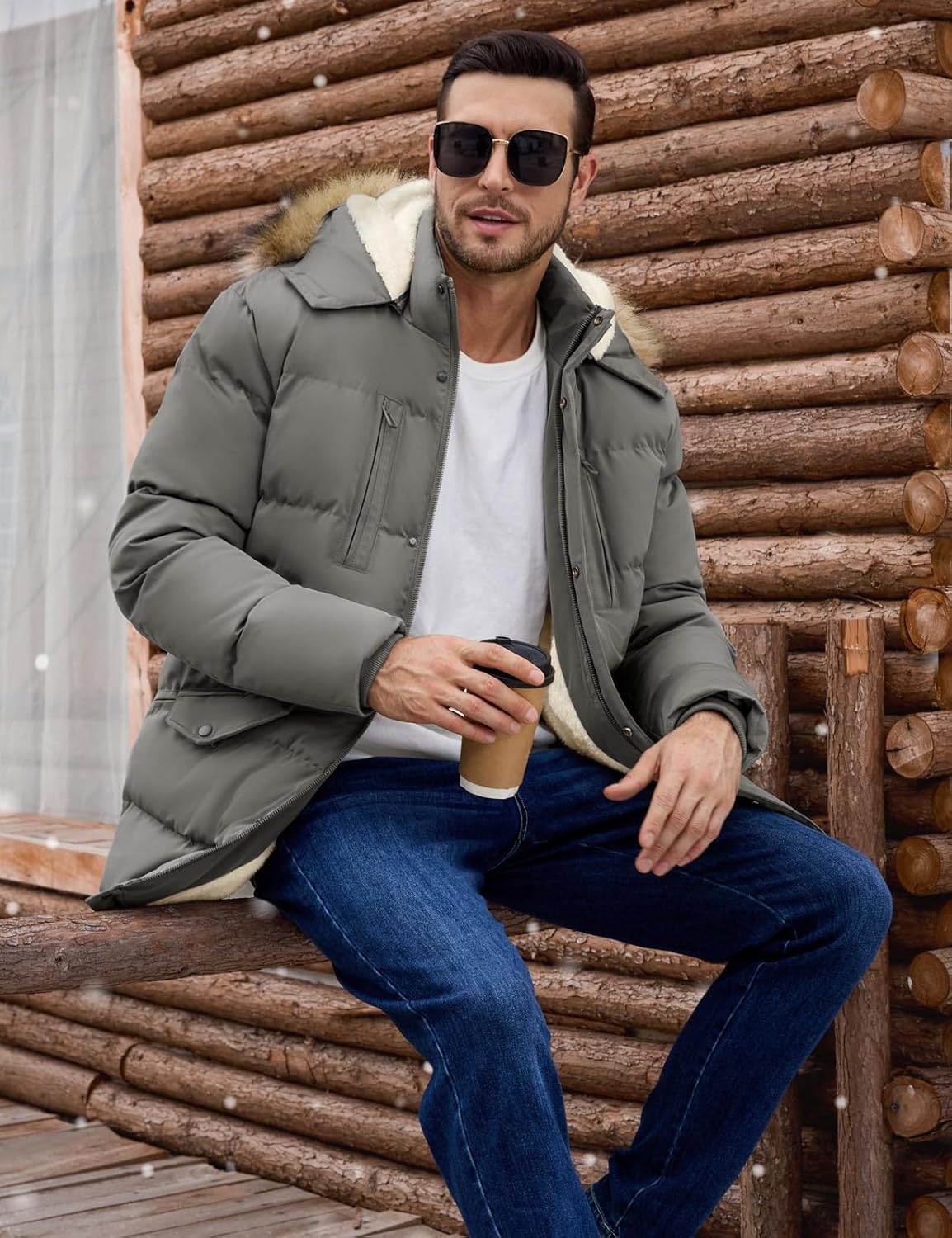 Men's Long Winter Coat Warm Thicken Water Resistant Jacket Fleece Windproof Parka Coat with Detachable Hood - Image 9