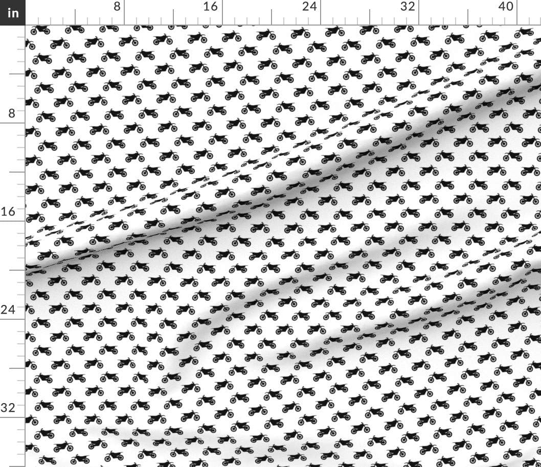 Spoonflower Fabric - Small Scale Motocross Bike White Monochrome Dirt Black Motorcycle Boy Printed on Petal Signature Cotton Fabric by The Yard - Sewing Quilting Apparel Crafts Decor