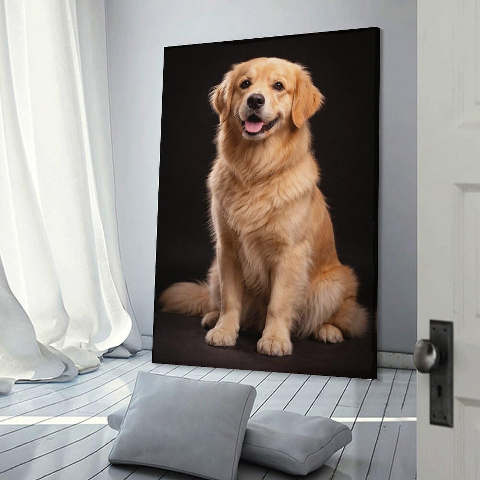 Junmoney Frame-Style-17 Golden Retriever Dog Portrait Room Decor Wall Art, 24X36inch(60X90cm), For Office, Study Or Home Workspace, Decorative Artwork For Productive Spaces