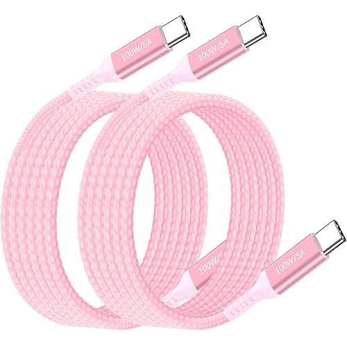 USB C to USB C Cable 15FT 2Pack 100W/5A Fast Charging Nylon Type C Cord Compatible with MacBook Pro/Air,iPad Air 5,Sam Sung Galaxy S22 S21 S20,Note 20,Google Pixel 6 5 4,Sony PS5,Dell Laptop