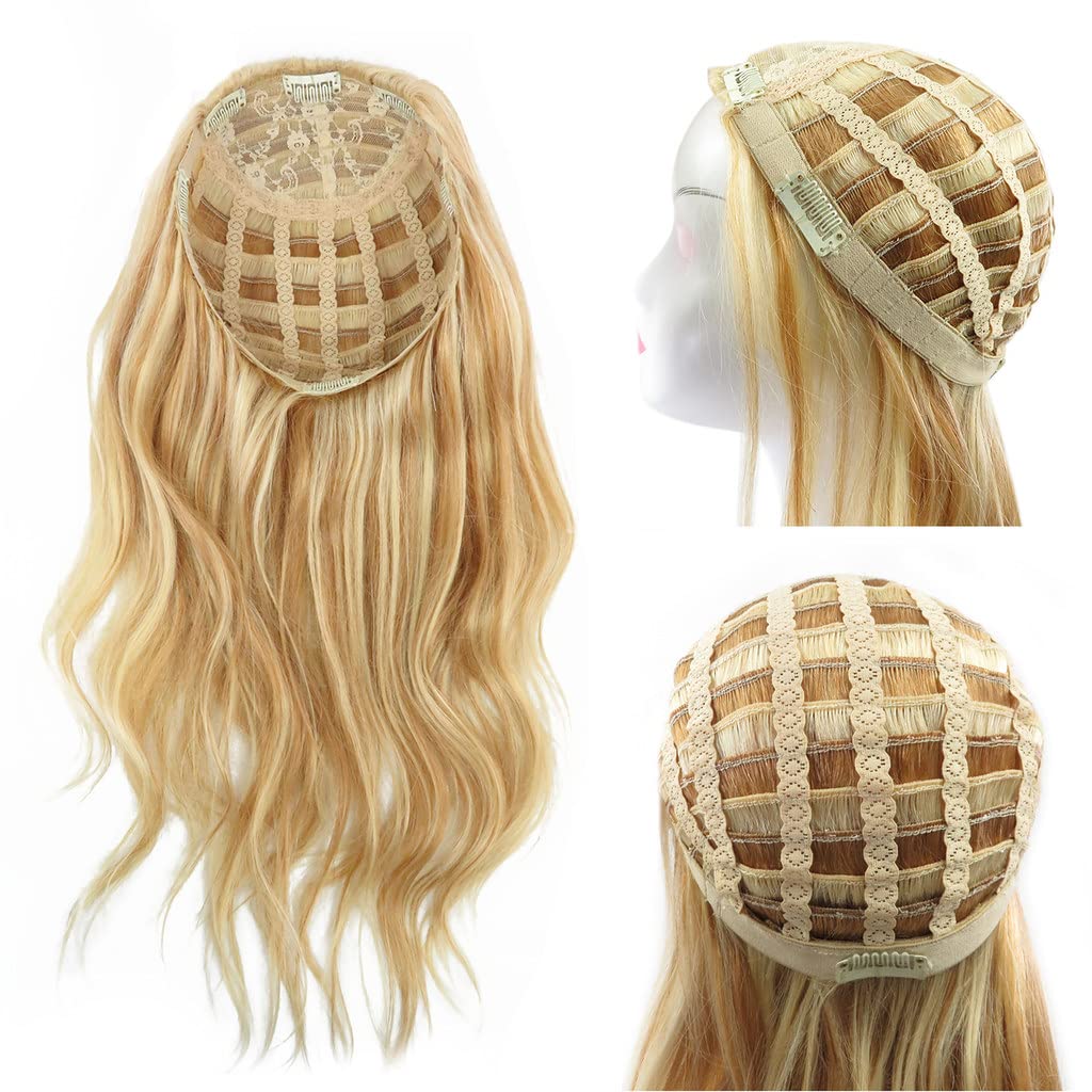 RemeeHi Thick Long 3/4 Machine Weft Cap Half Wig Body Wave Clips in 100% Brazilian Remy Human Hair Remy Half Wig For Women 16 Inch-160g #60 Lightest blonde