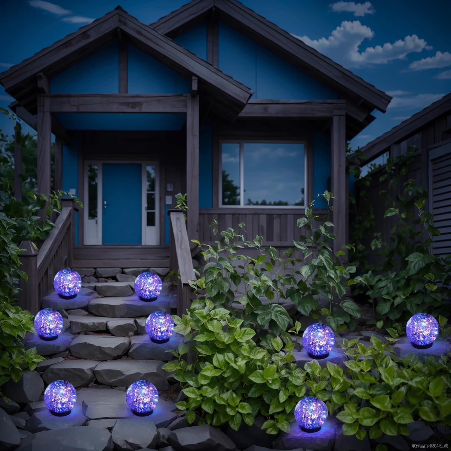 SyouHome Solar Garden Lights Outdoor Waterproof, 4 Pack 30 LEDs Cracked Glass Ball Light, Ground Landscape Garden Decor, Solar Globe Decorative for Pathway/Patio/Lawn/Yard (Multicolor)