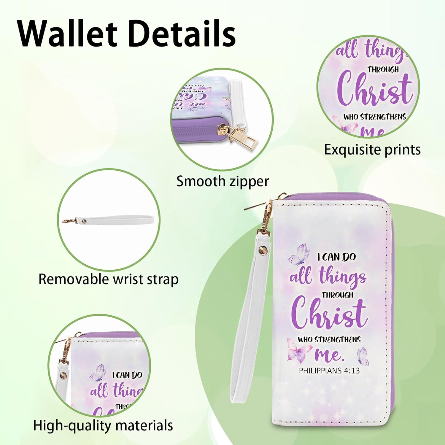 Christian Gift for Womens Wallet - Small Slim PU Leather I Can Do All Things Christ Wallet for Women with Zipper, Credit Card Holder Wallets, Wristlet Wallets for Female Girl (Inspire Religion Gift) - Image 4