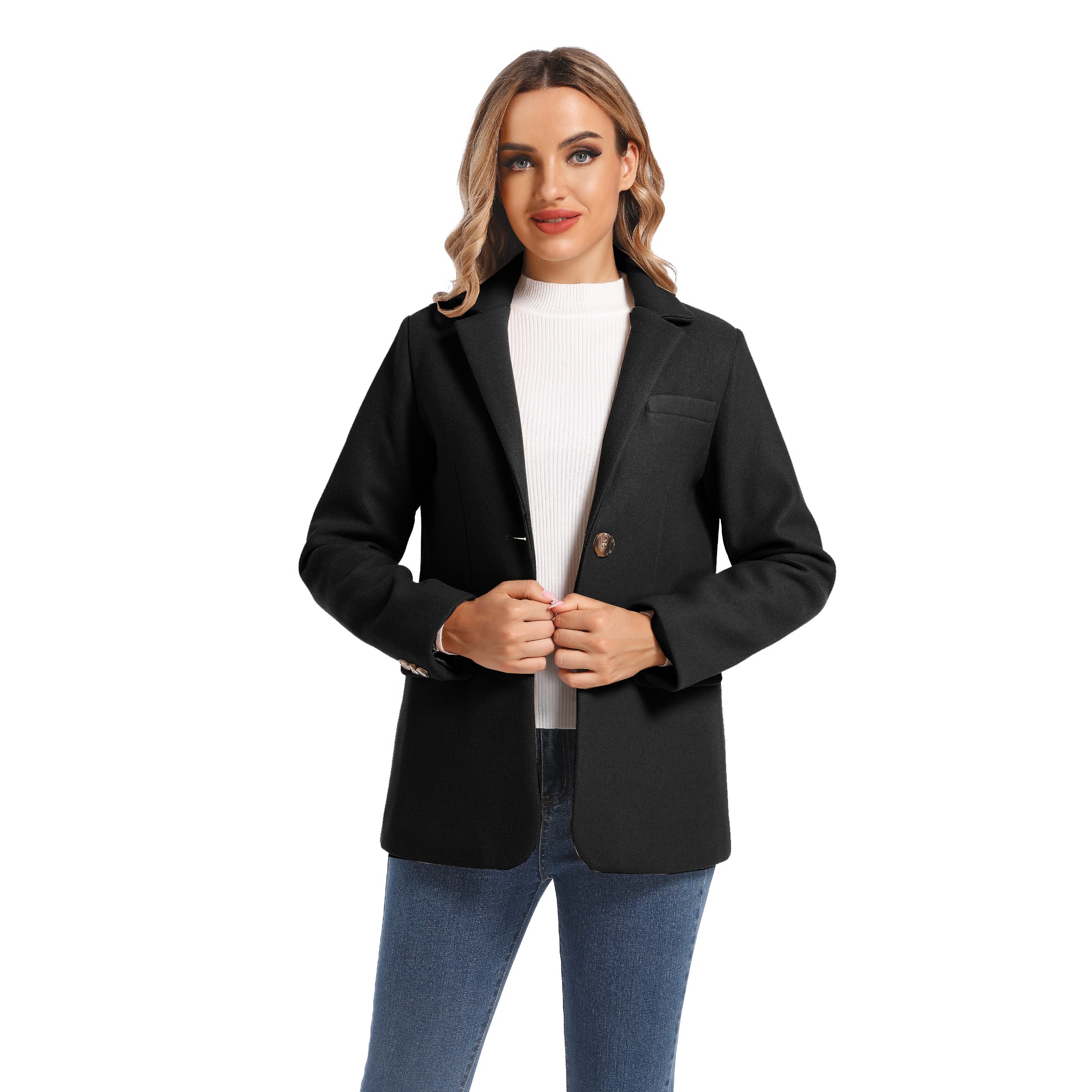 TONCHENGSDWomen's Long Sleeve Two Button Wool Blend Blazer Suit Jacket