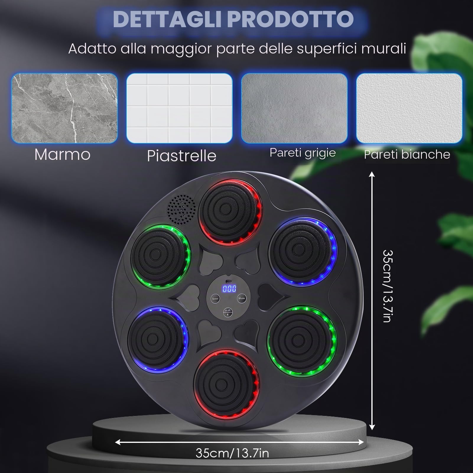 Macchina da boxe musicale per adulti, con musica, montaggio a parete, display LED, modalità 9 velocità, Bluetooth, attrezzatura per allenamento