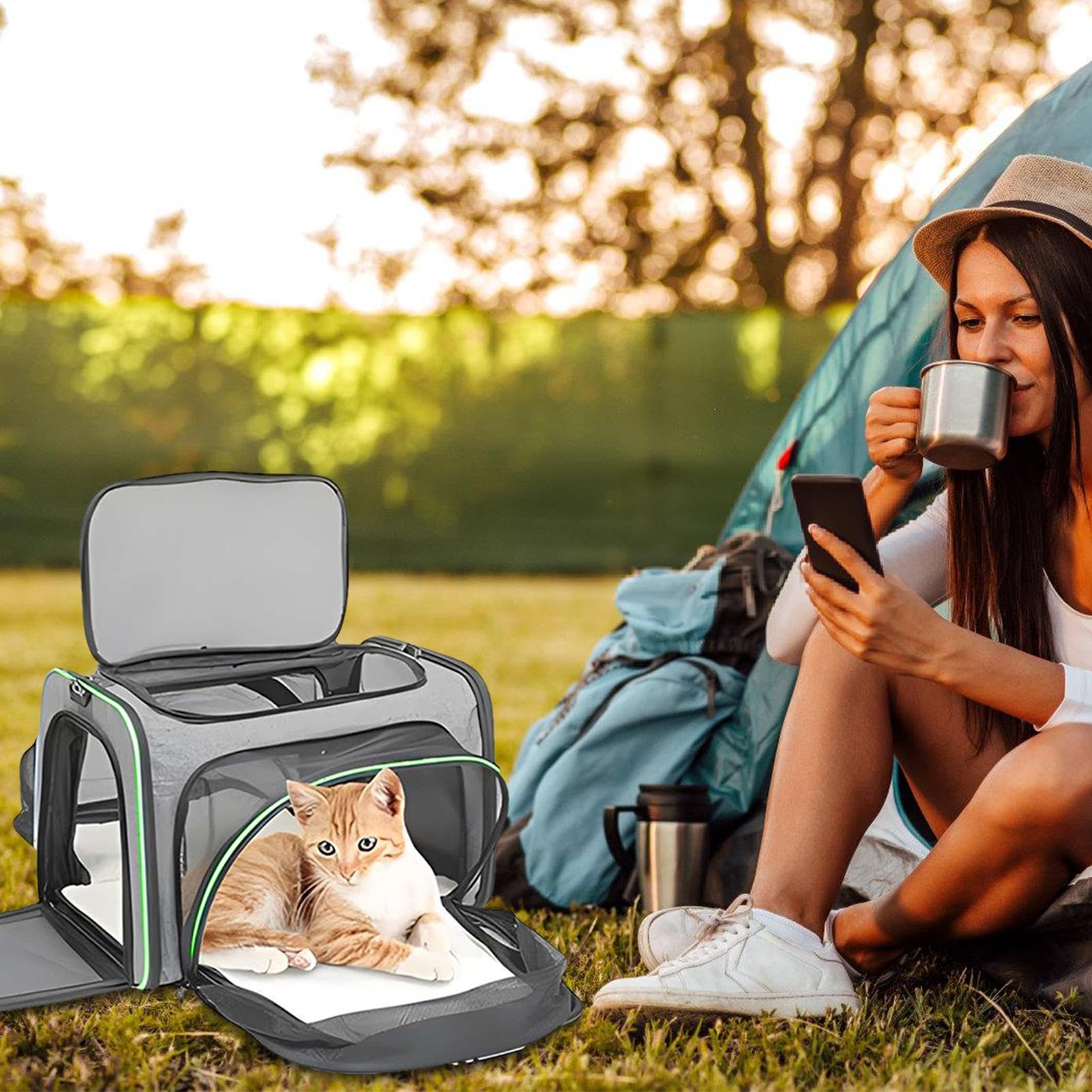 Borsa per il trasporto per gatti, in rete, pieghevole, zaino per animali | domestici, borsa per cani di lunga durata, portatile, per camminare, , vita quotidiana, per attività all'aperto, viagg