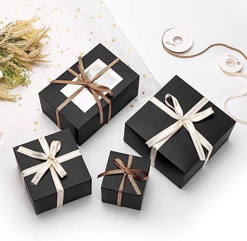Miniatura 5 de Mcfleet Cajas de regalo negras con tapas de 4 x 4 x 4 pulgadas, paquete de 25 cajas de regalo de cartón para padrinos de boda para Navidad, boda,