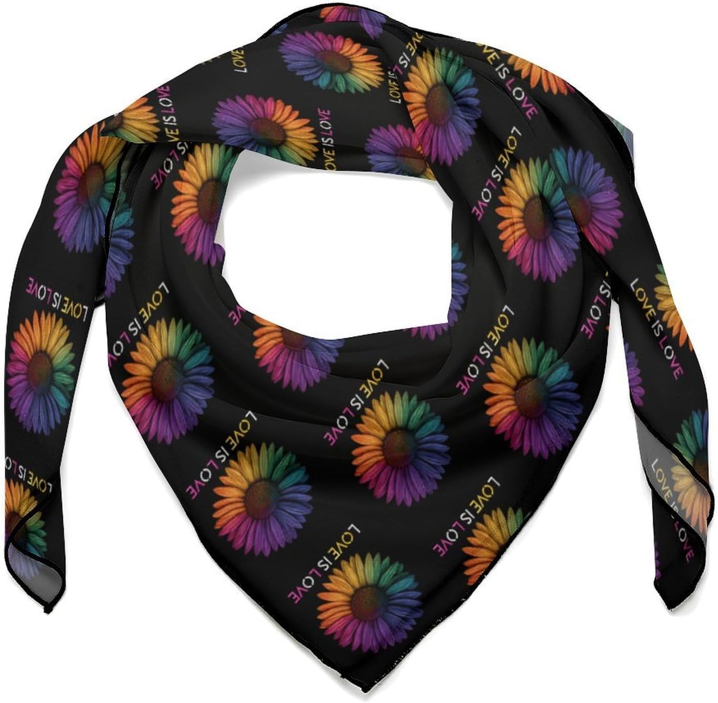 Rainbow Sunflower Love Is Love Silk-Like Square Scarf for Women Vintage Printed Neck Scarf Bandanas Hair Scarves