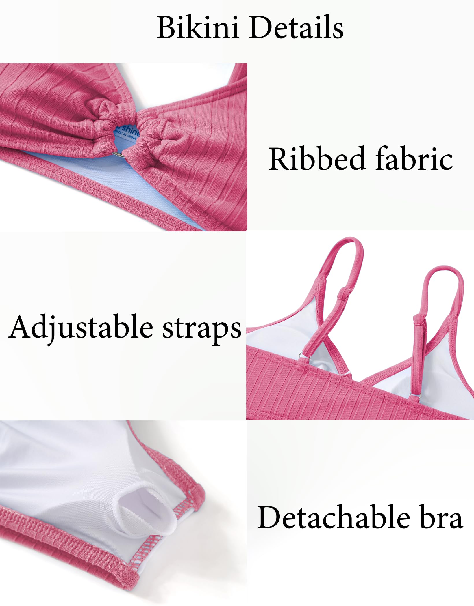Arshiner Dziewczęcy zestaw bikini żebrowane dla dziewczynek, dwuczęściowy strój kąpielowy, lato, czysty kolor, gorset i bikini, majtki tankini, zestaw dla dziewczynek, 7-15 lat