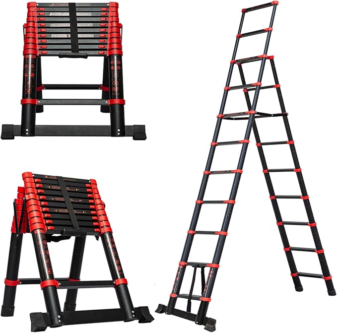 9+11 Step Adjustable A Frame Extension Ladder 10 FT Aluminum