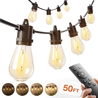 addlon 50FT LED Outdoor String Lights, Remote Dimmable Patio Lights with Timer & 3 Lighting Modes, 16 Shatterproof Edison Bulbs, Waterproof Connectable String Lights for Outside Backyard Party Décor