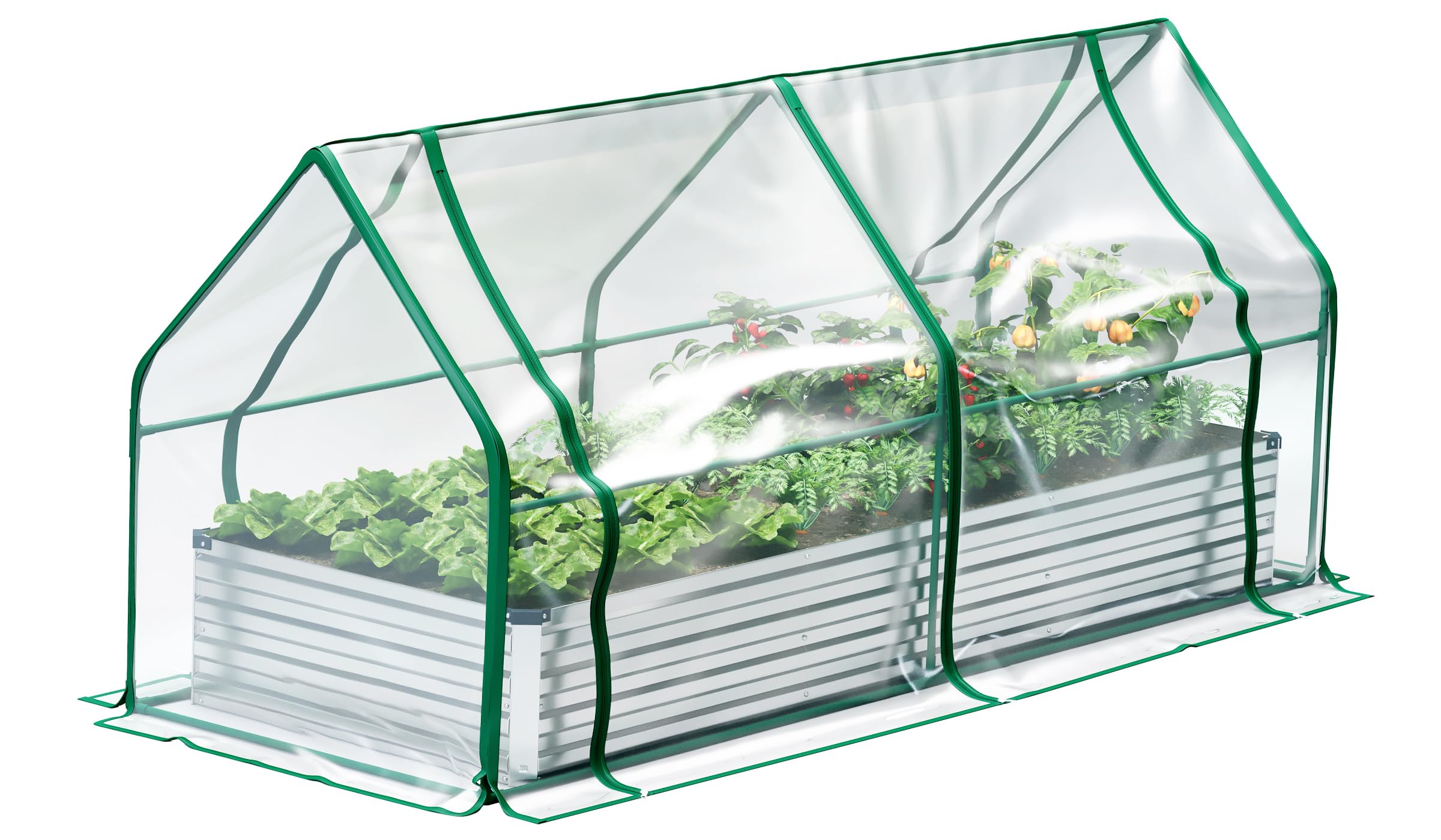 DIIYIV 6x3x1 Galvanized Raised Garden Bed,Raised Graden Bed with Greenhouse,Large Planter Vegetable Boxes Outdoor,Flower Box for Herb,Planting