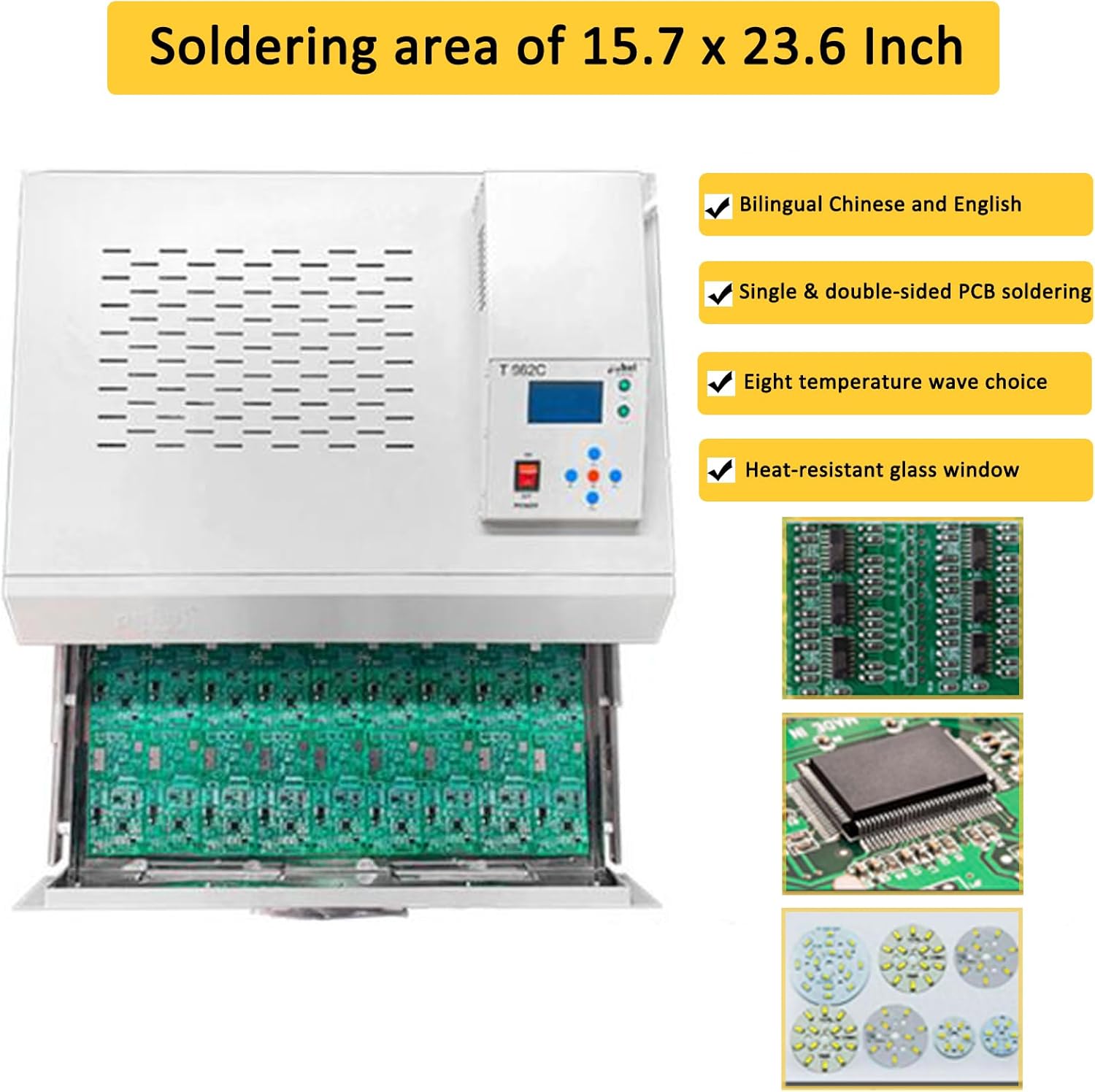 TECHTONGDA Reflow Oven 110V Reflow Soldering Station 2500W Reflow Soldering Oven Professional Infrared Heater with 15.7x23.6in Soldering Area for PCB Chip Aluminum Substrate Lamp Bead Reflow Heating