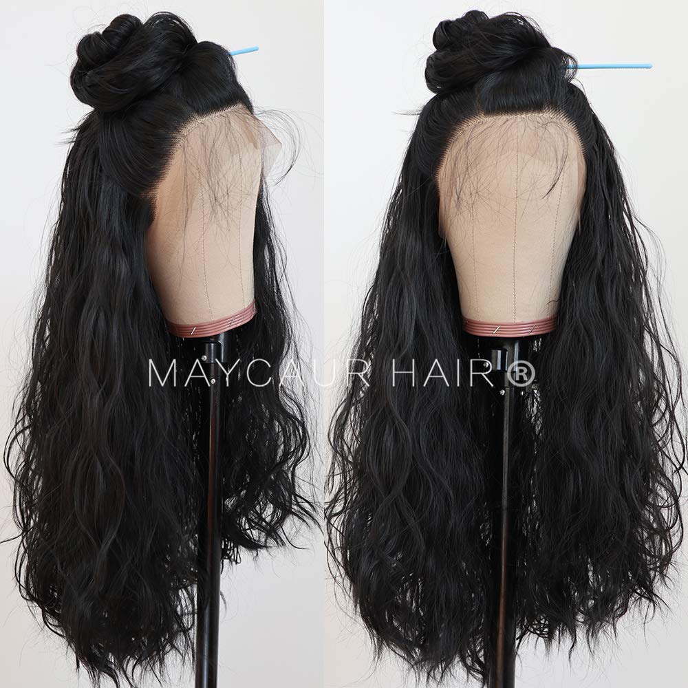 Maycaur 180 Density Black Synthetic Lace Front Wigs Wavy Long Hair Glueless Lace Wigs for Black Women