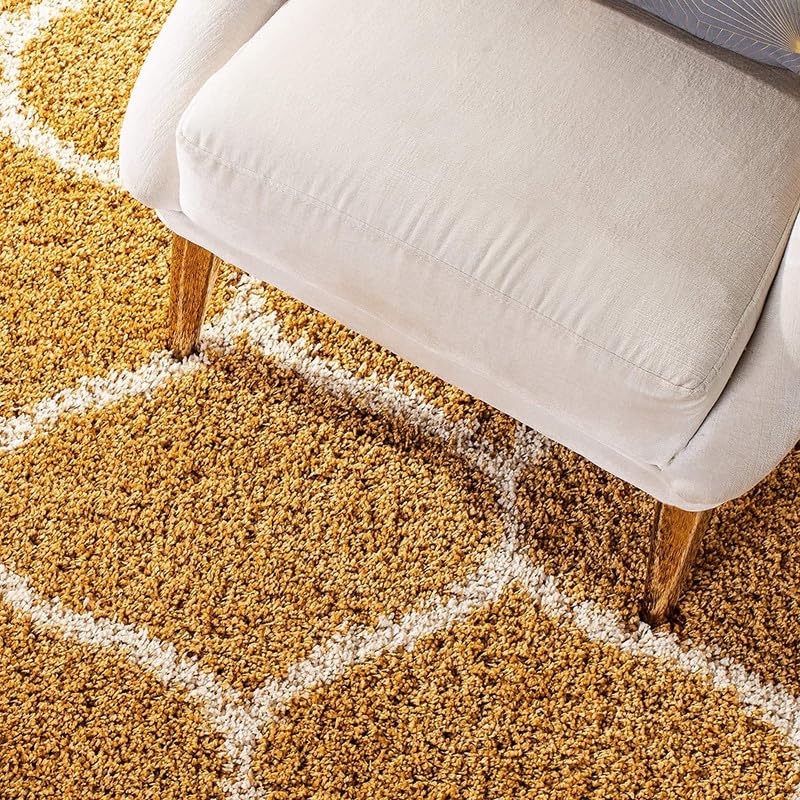 Image of FIASCO Polyester Shaggy Bedside Runner, Soft Indoor Modern Shaggy, Soft Rugs for- Living Room, Dinning Room, Office, Bedroom & Hallway Carpet Rugs Size 3X6 Gold mandir