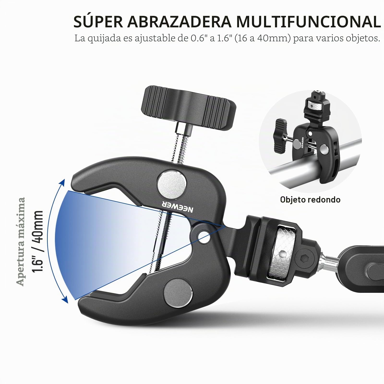 NEEWER Doble Súper Clamp Montaje Cámara con Brazo Mágico, Interfaz NATO, Zapatos Fríos,1/4" Agujeros para ARRI, Abrazadera de Soporte Luz Foto Estudio Escritorio Barra Transversal Paraguas, UA060