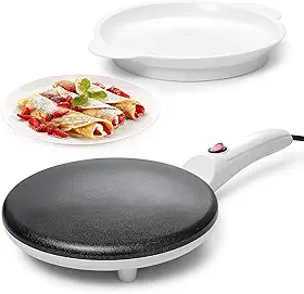 Moss & Stone Crepe elétrico de 20 cm, máquina de crepe portátil e interruptor liga/desliga de placa quente, revestimento antiaderente, controle automático de temperatura, fácil de usar para panquecas