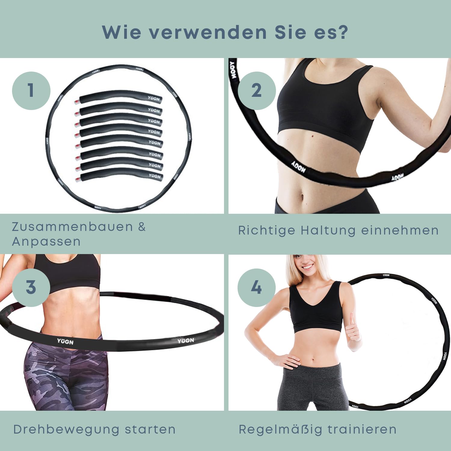 Vitality Hula Hoop Reifen Erwachsene Set 1.2KG - Enthält Springseil und 2 Widerstandsbänder und Tragetasche - Verbessert Fitness, Koordination & Flexibilität