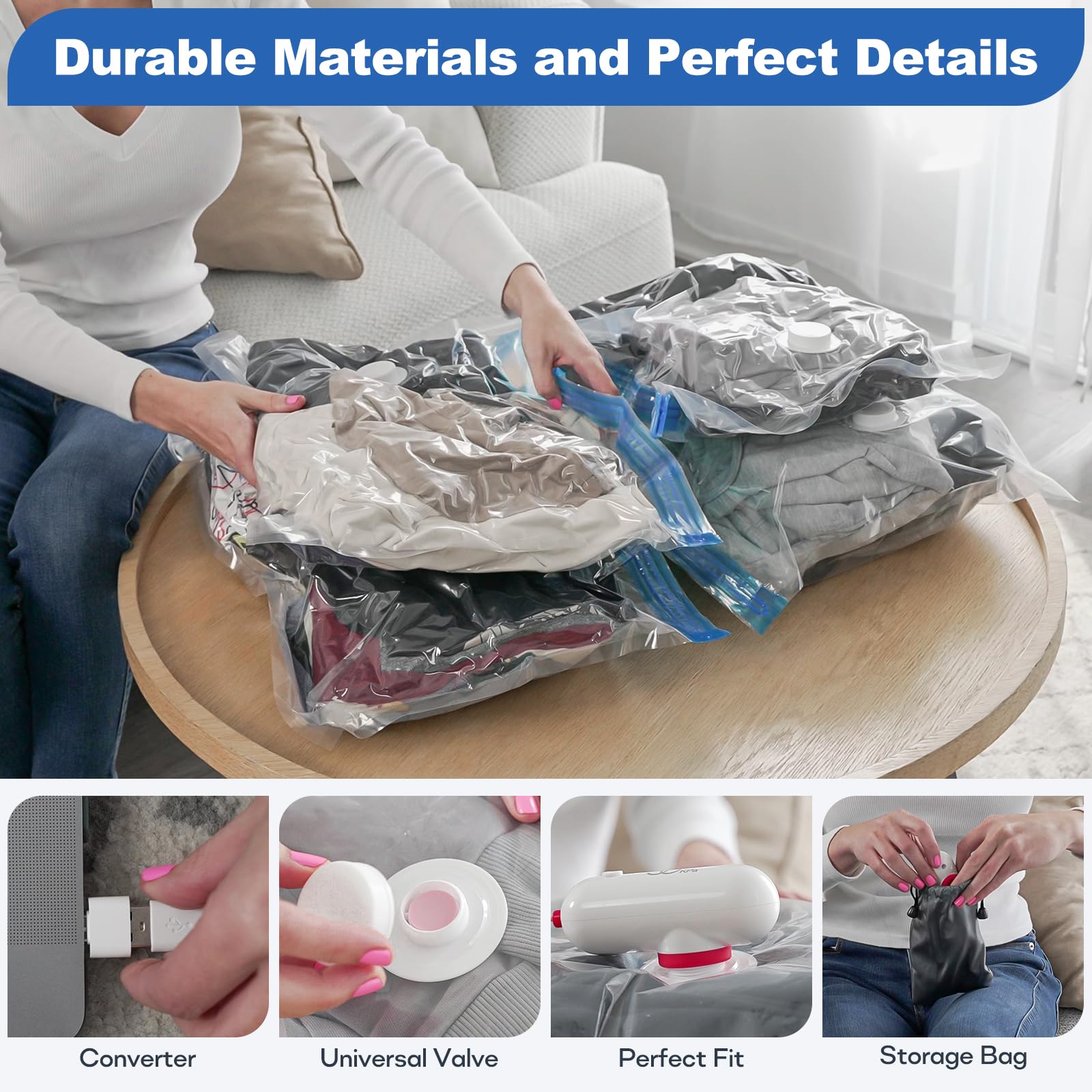 Vacuum Storage Bags 8/12 piezas Paquete de compresión Almacenamiento al vacío ropa Bolsas for viajes ahorradoras espacio(12 PCS bags set)