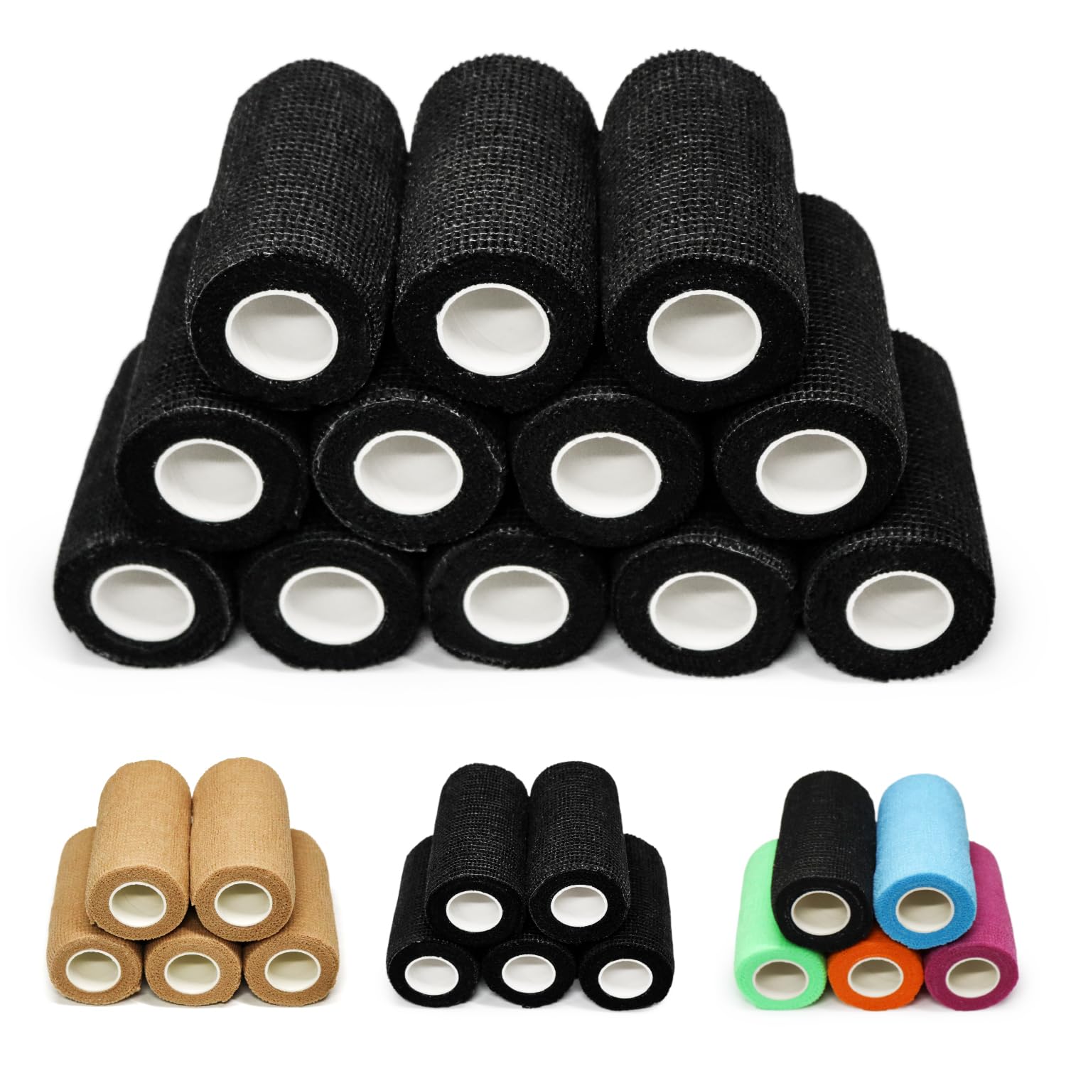 OZER 12 Pack 4 Inch x 5 Yards Self Adhesive Bandage Breathable Cohesive Bandage Wrap Rolls Elastic Self-Adherent Tape for Stretch Athletic,Sports,