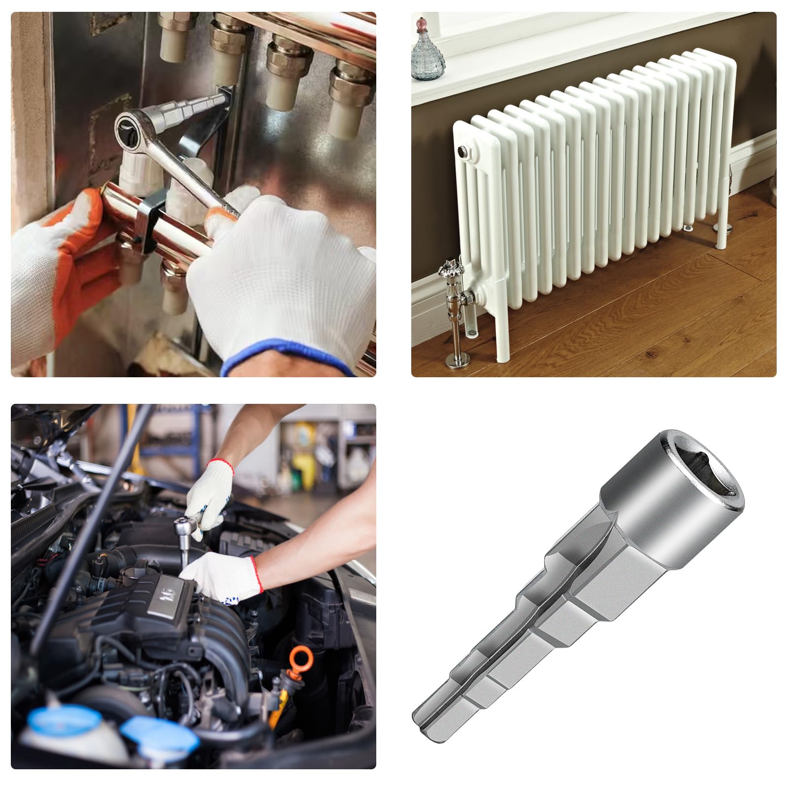 Chiave universale a gradini per radiatori sanitari con valvola a bussola quadrata interna 1/2", 5 livelli, chiave per nipplo valvola per radiatori sanitari