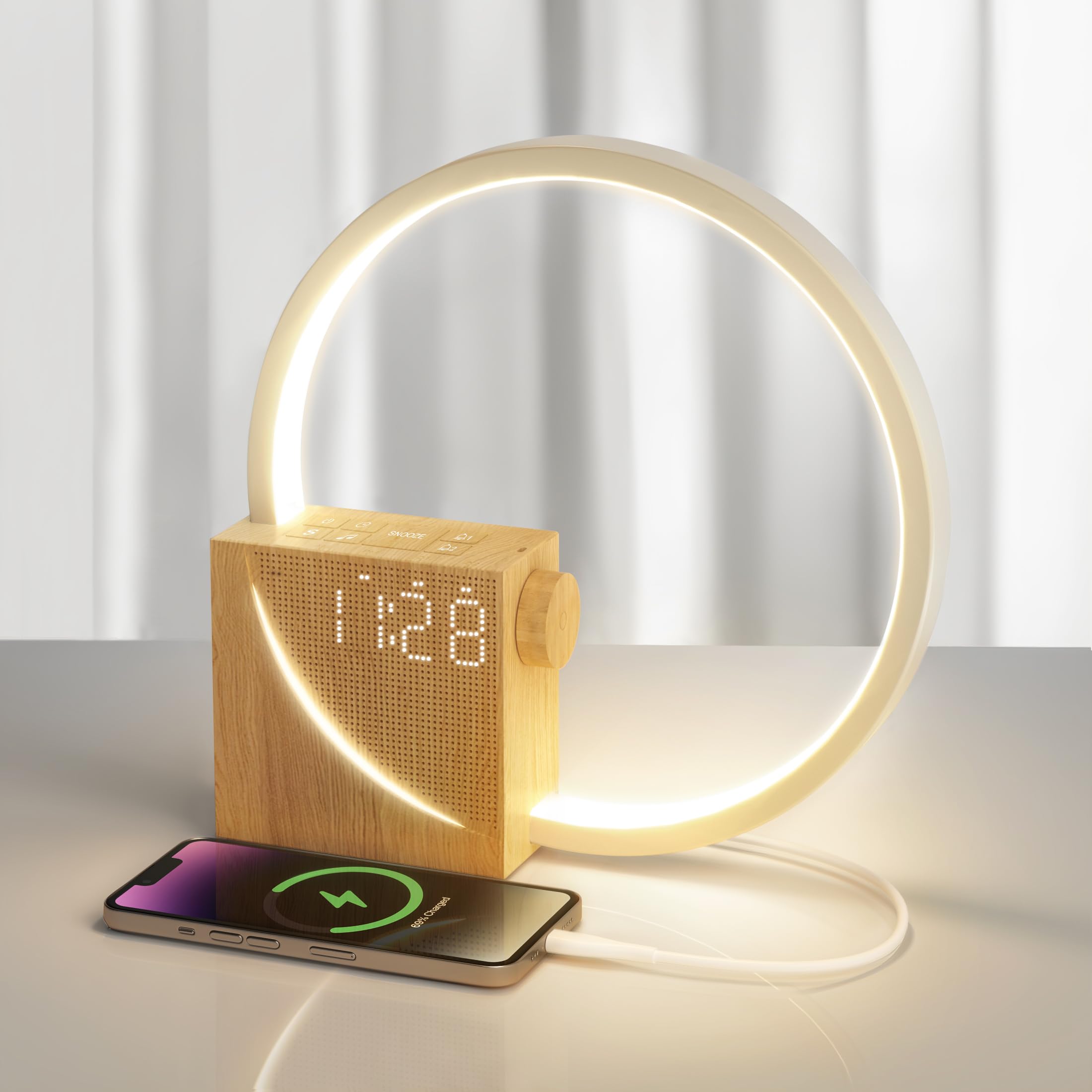 Lampada Comodino Con Ricarica Wireless 10W - Sveglia Con Luce E Suoni Natura - Foto 5