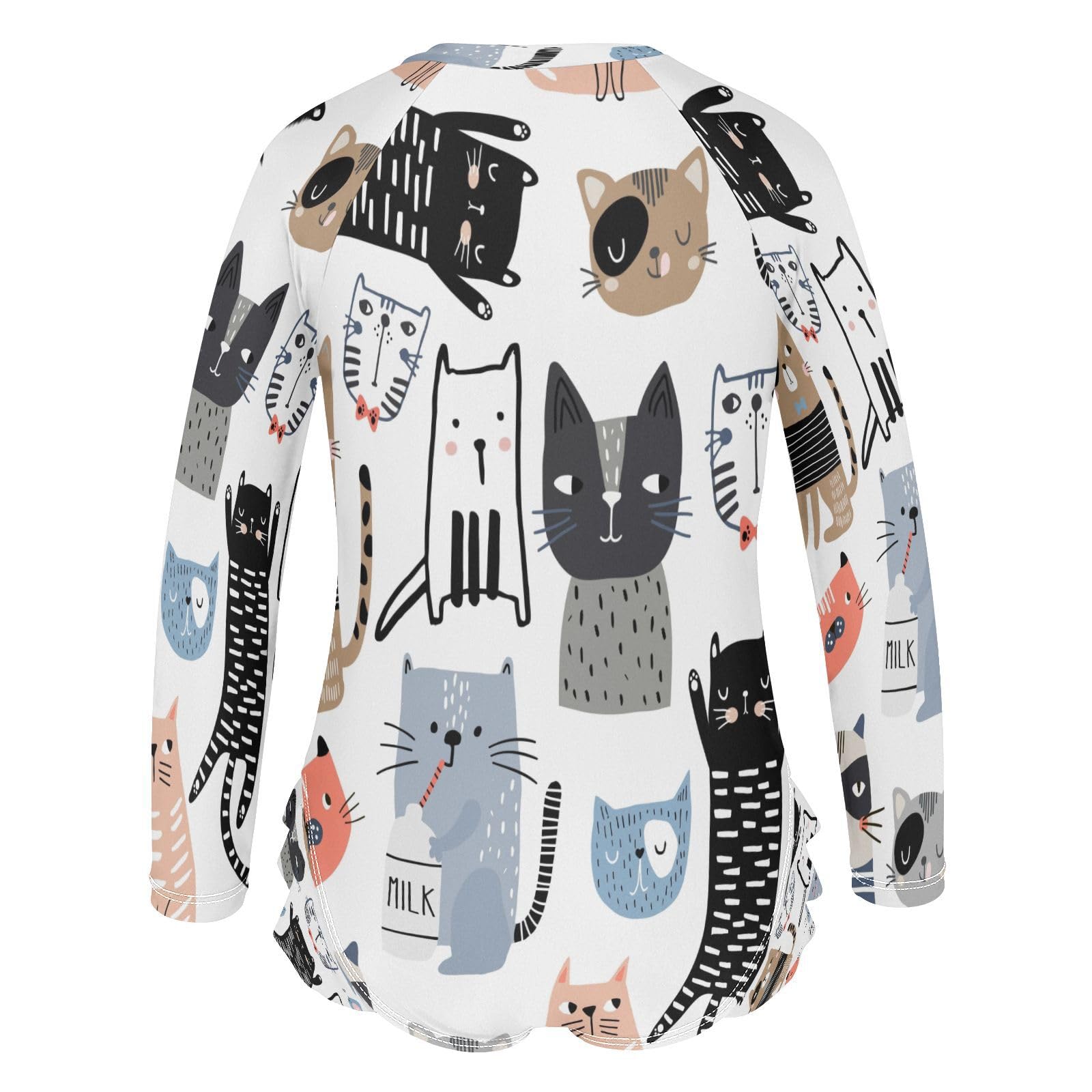 Einteiliger Rashguard-Badeanzug für Mädchen, lustige Katzen, langärmelige Bademode, Tiere, Kätzchen, für 3–12 Jahre