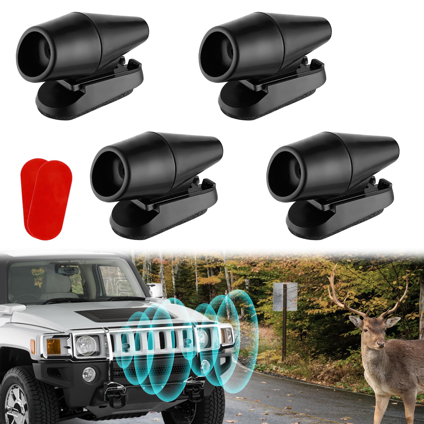4PCS Wind & Ultrasonic Deer Safe Whistles for Vehicles - Deer Horn with Self-Adhesive Tape, Automotive Safety Kits for Car Avoid Collisions