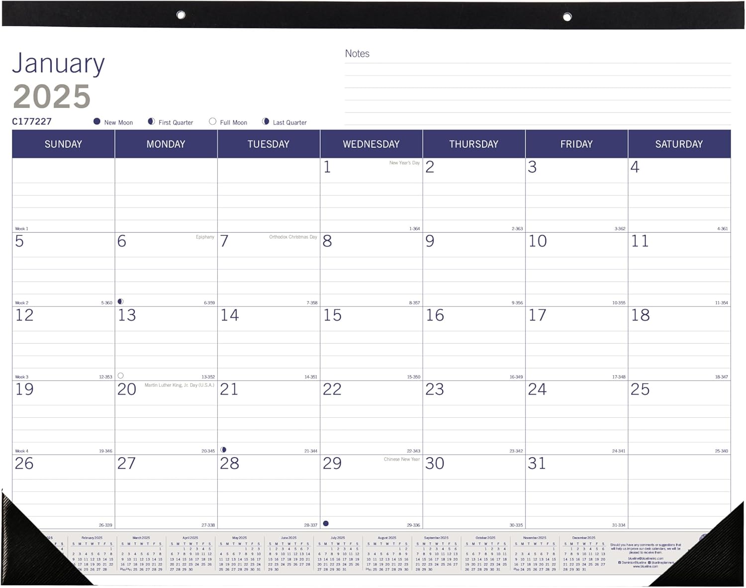 Blueline DuraGlobe Monthly Desk Pad Calendar, 22 x 17, White/Blue/Gray Sheets, Black Binding/Corners, 12-Month (Jan to Dec): 2023