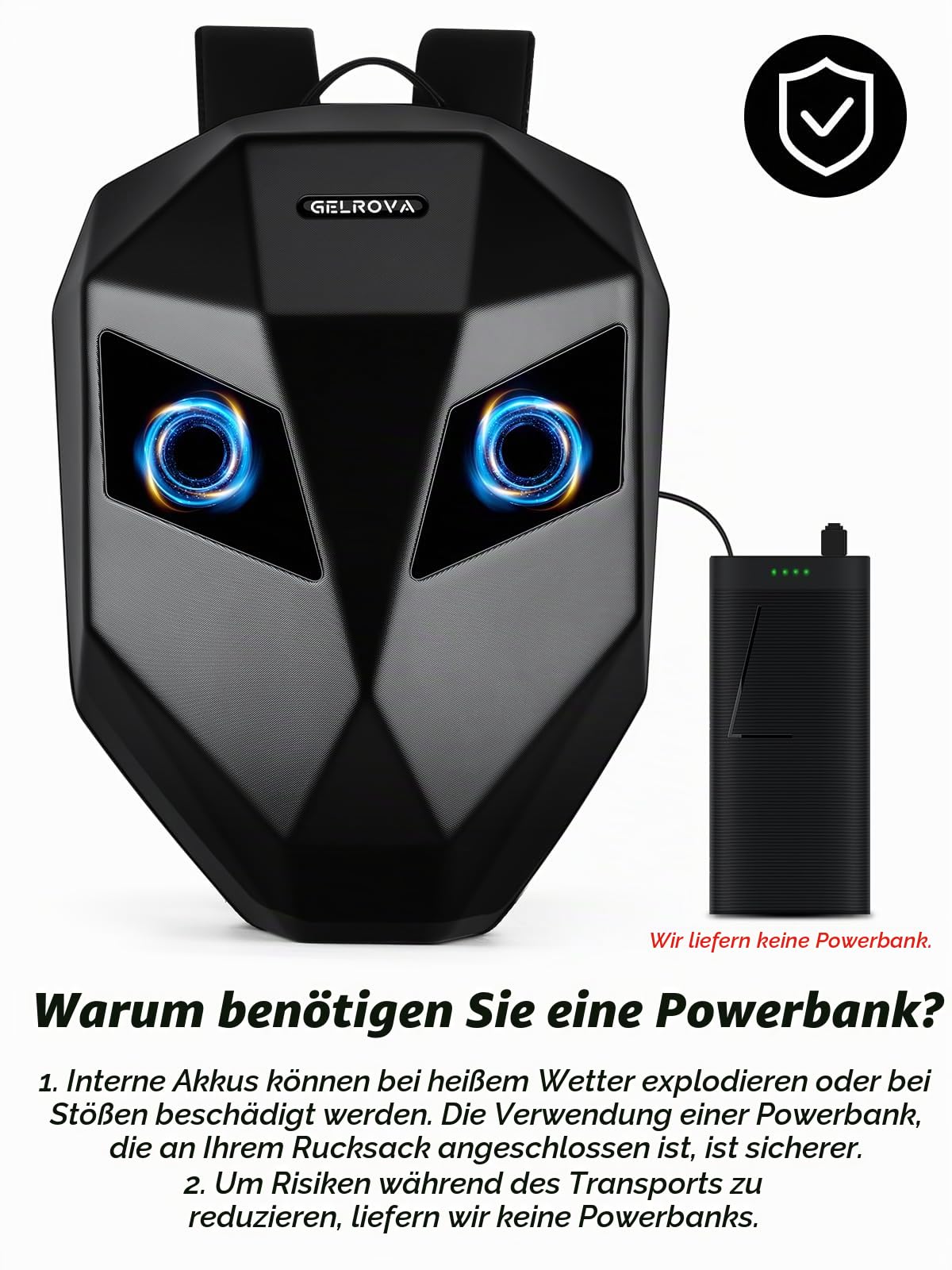 Gelrova LED Motorrad Rucksack mit Programmierbarem Vollfarbbildschirm, Dynamisch, APP-DIY, Wasserdicht, Reithelmtasche für den Außenbereich, LED Laptop Tasche wasserdicht