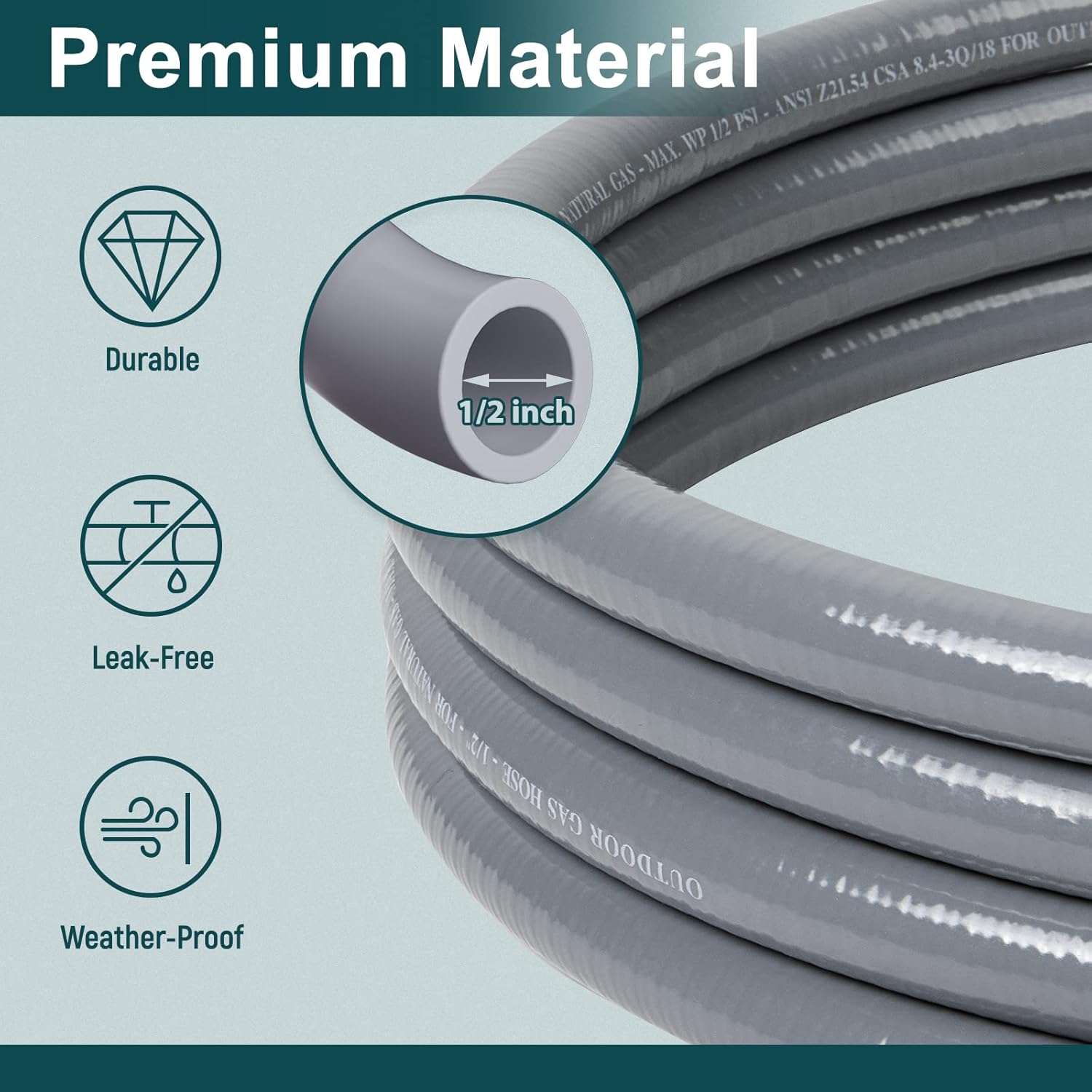 GASPRO 12 Feet 1/2" ID Natural Gas Hose, Low Pressure LPG Hose with Quick Connect, for Weber, Char-broil, Pizza Oven, Patio Heater and More