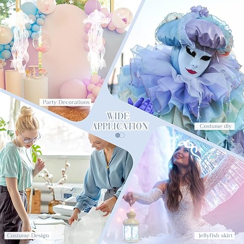 Miniatura 4 de Newwiee Cintas plisadas de organza de medusas con volantes de 15 yardas, cinta iridiscente, tela de encaje para sombrero, farol, falda, decoración