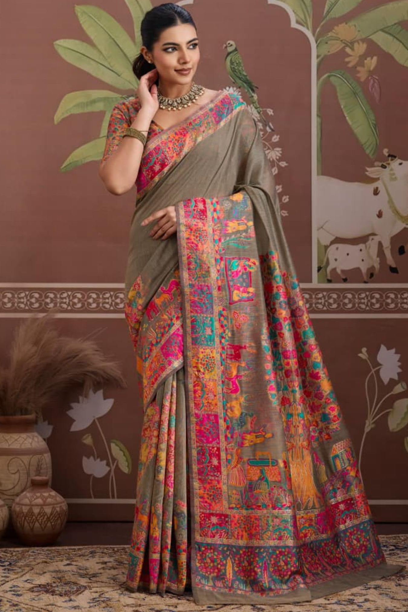 SGF11 Women's Soft Cotton Linen Silk Saree With Unstitched Blouse Piece
