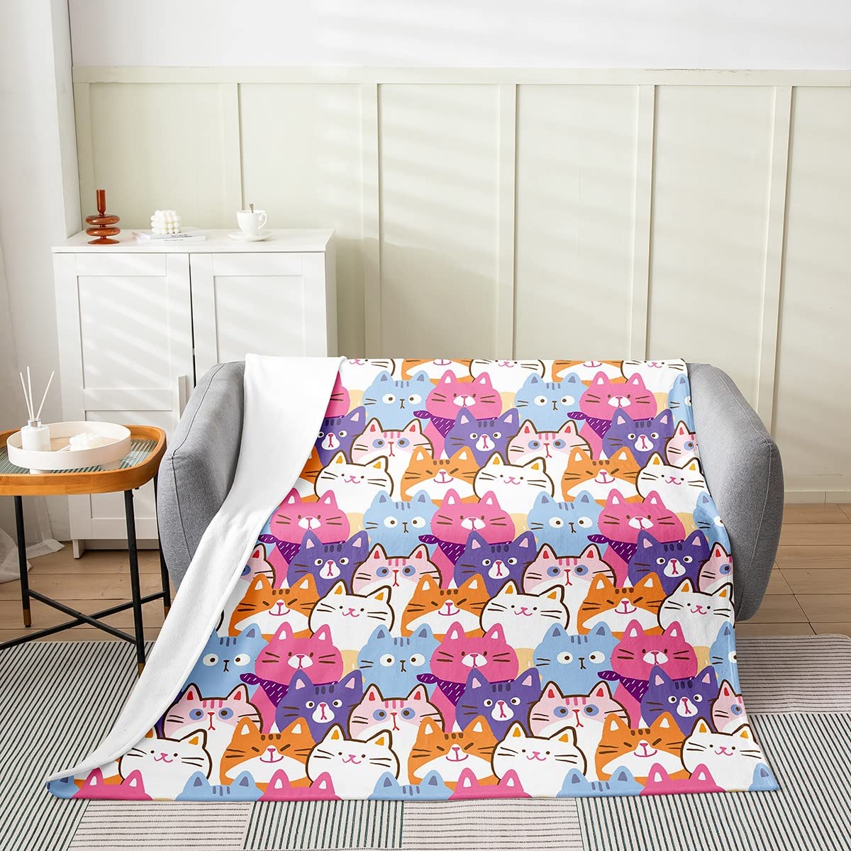 Coperta in pile di flanella, per letto e divano, per bambini e gatti, per tutte le stagioni, con simpatici gattini e animali in 3D, regalo per gli amanti dei gatti, 150 x 150 cm
