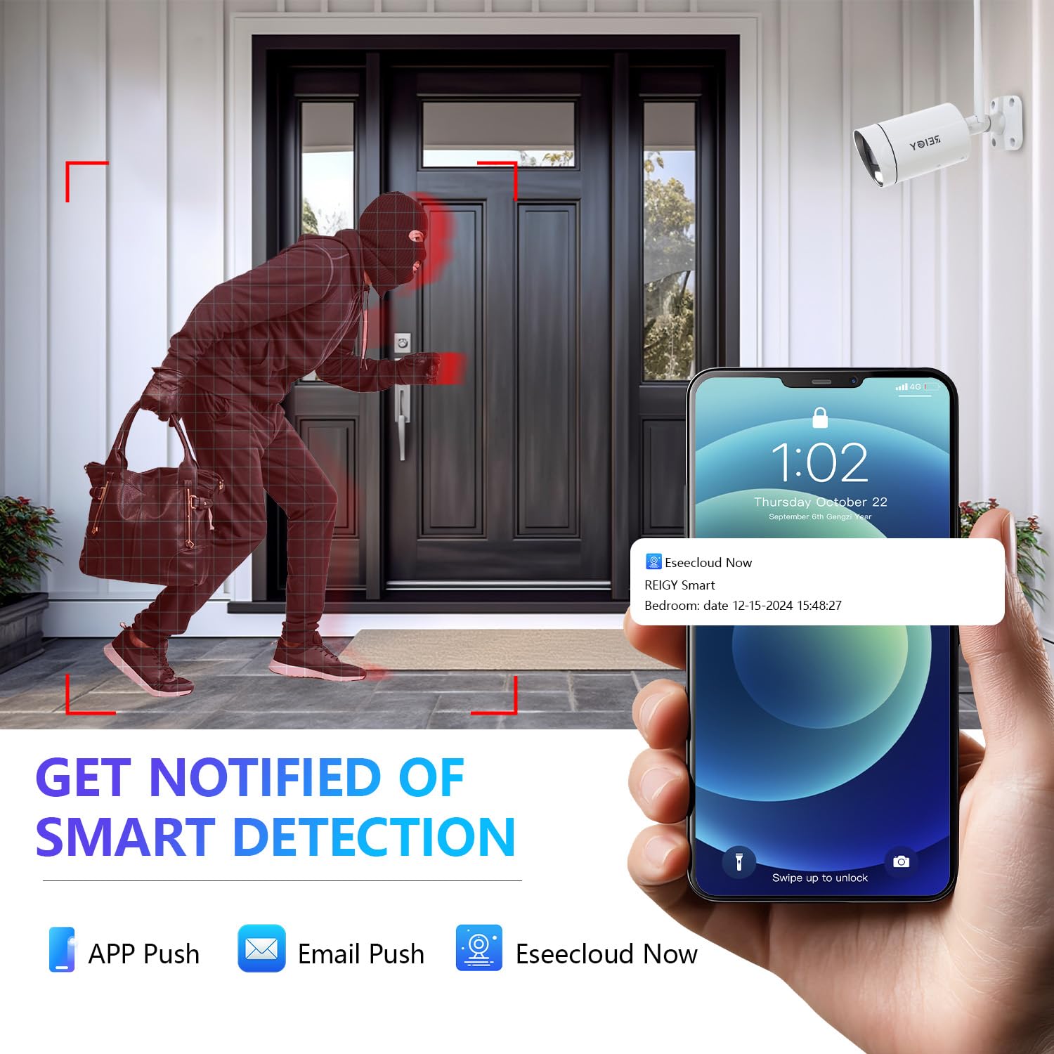 REIGY 5MP Kit Camara de Vigilancia WiFi Exterior con Disco Duro de 1TB, Sistema de Seguridad IP Interior 4X 1920P CAM y 16CH NVR, Visión Nocturna,Audio Bidireccional Detección Movimiento