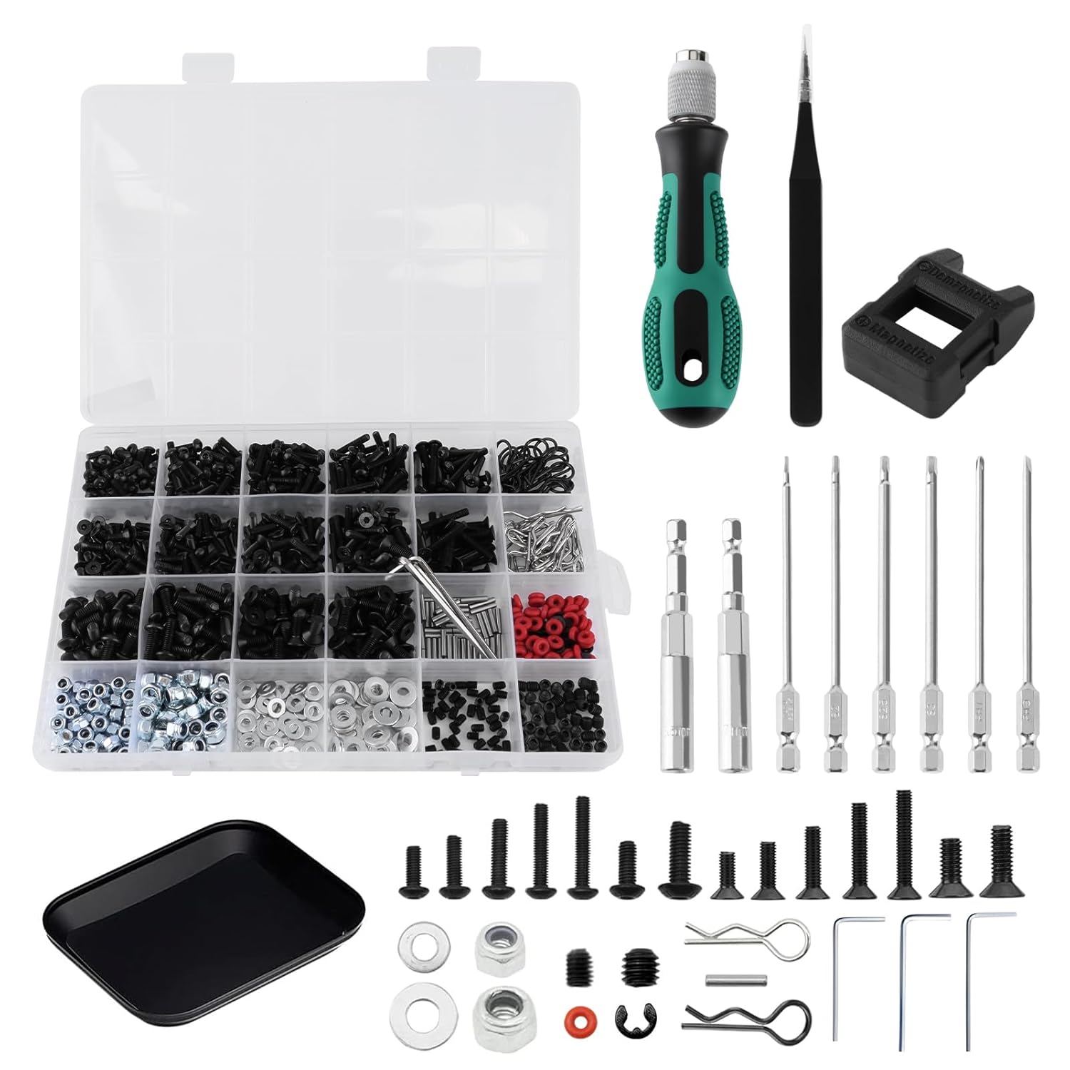 GLOBACT 1000PCS RC Screw Kit & RC Screwdrivers & Screws Pallet Kit RC Tool Kit for 1/8 1/10 1/12 1/16 1/18 Traxxas Arrma Axial Redcat HSP LOSI RC Car Truck Crawler Universal Hardware Fasteners