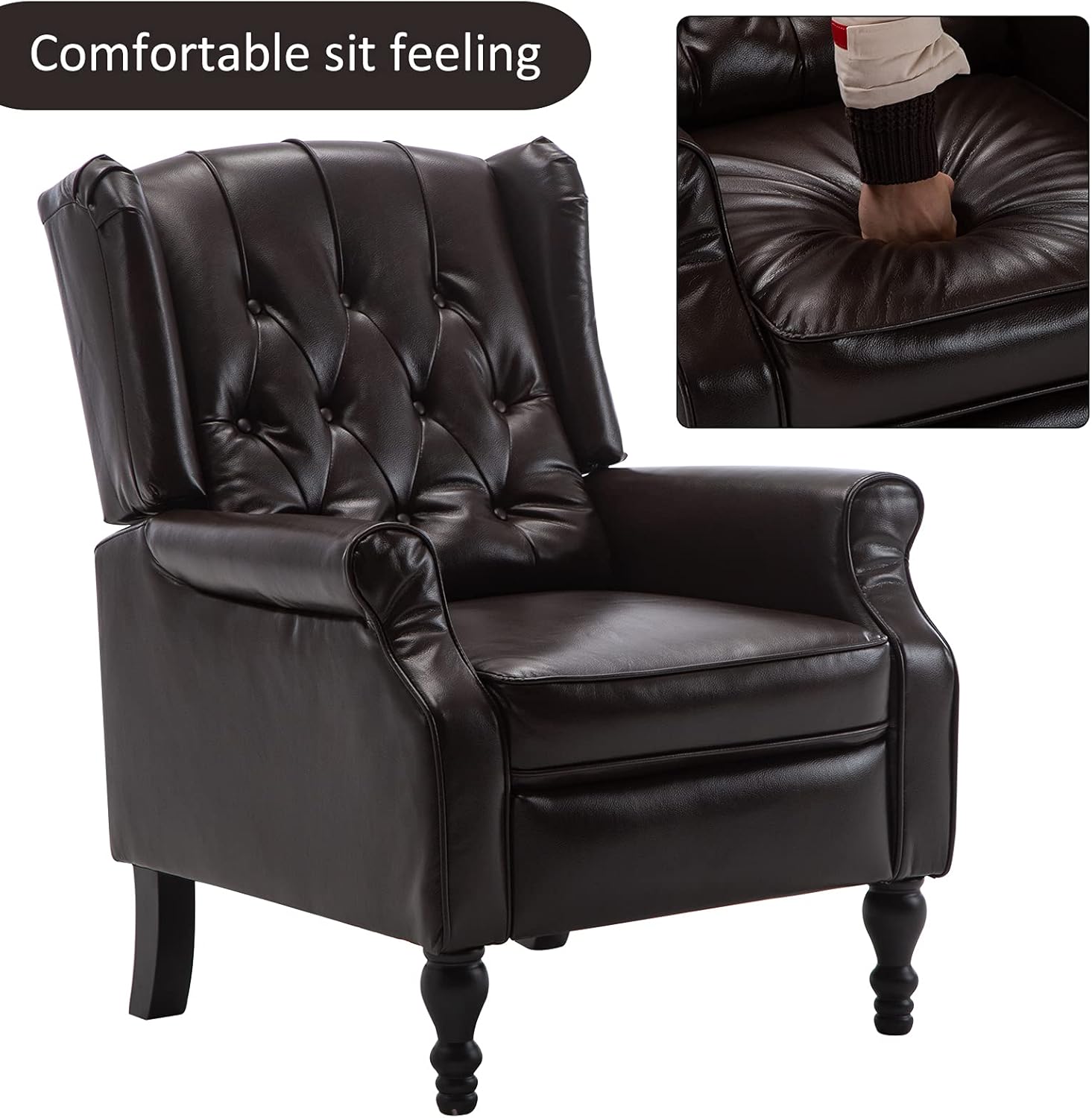 Buy Bonzy Home Wingback Recliner Chair Air Leather Recliner Classical Push Back Accent Chair Recliner Faux Leather Bedroom Living Room Chair Reclining Sofa Home Theater Seating Dark Brown Buy Bonzy Home Wingback Recliner Chair Air Leather Recliner Classical Push Back Accent Chair Recliner Faux Leather Bedroom Living Room Chair Reclining Sofa Home Theater Seating Dark Brown