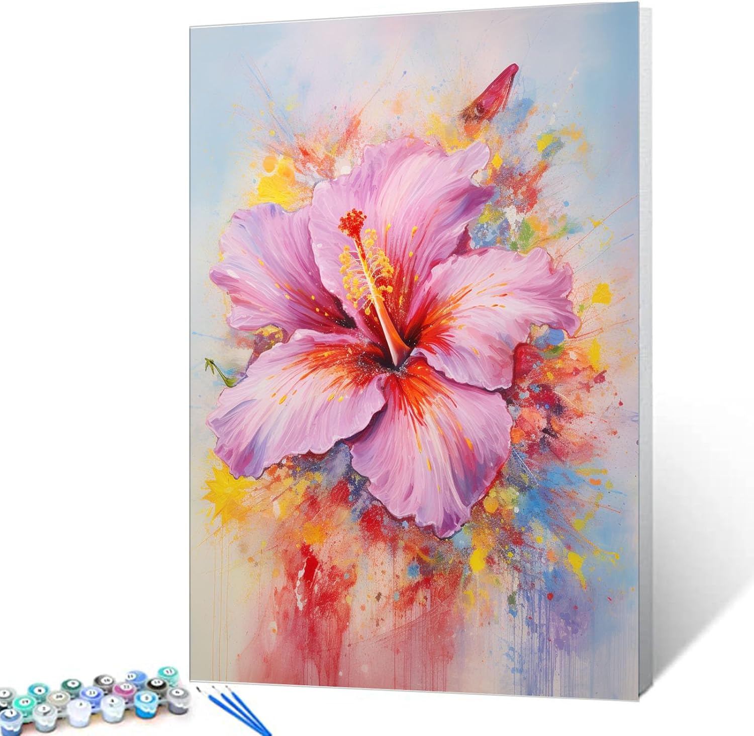 Tucocoo Hibiscus Flowers Paint by Numbers Kits with Brushes and Acrylic Pigment on Canvas Painting for Adults, Watercolor Blossom Floral Arts Crafts Project for Home Decor Gift 16''x20'' (DIY Framed)