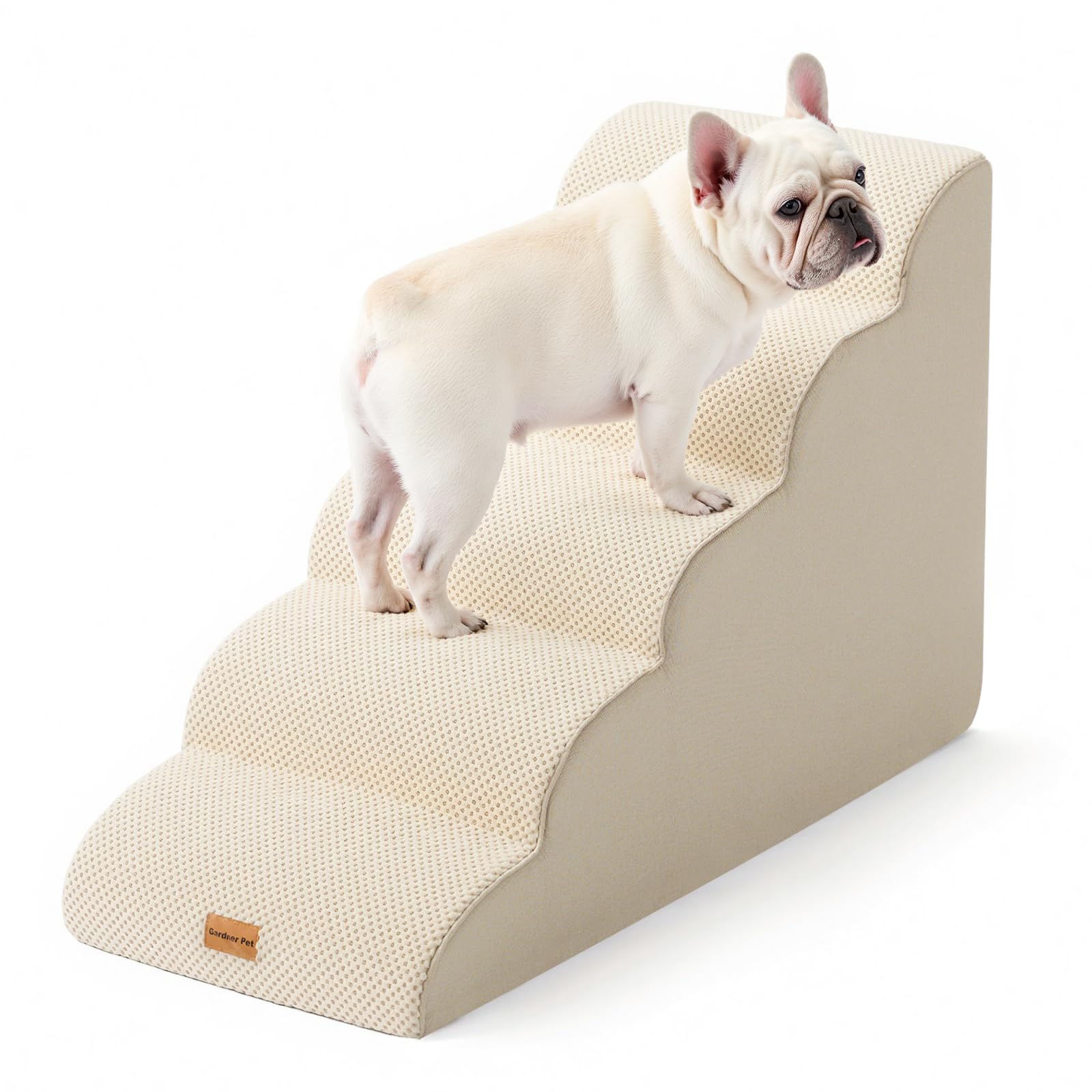 Gardner Pet Scala per Cani Piccoli 58cm, 5 Gradini, Rampina in Schiuma con Rivestimento Antiscivolo e Impermeabile per Letto, Divano e Auto, Beige