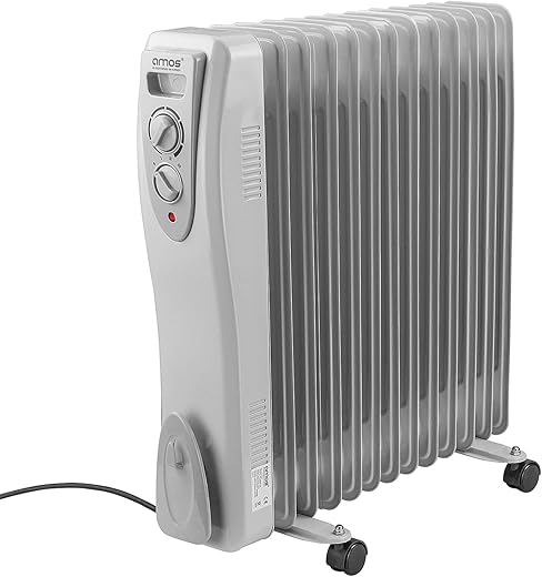 AMOS 3000W Electric Oil Filled Radiator Heater 3kw 13-Fin Portable Thermostat Heating...