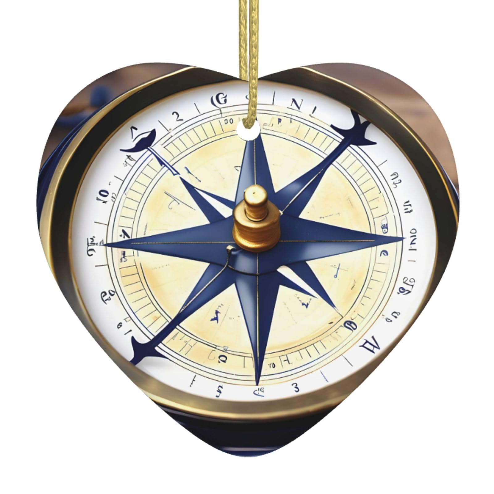 Nbtghga White Sail Boat Nautical Compass Print Christmas Ornaments, Ceramic Hanging Ornament, Xmas Tree Decoration, Holiday Home Decor