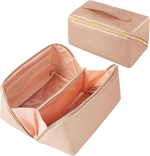QFDS Bolsa de cosméticos de viaje de gran capacidad, bolsa de maquillaje, portátil de cuero impermeable para mujer, organizador de bolsas de