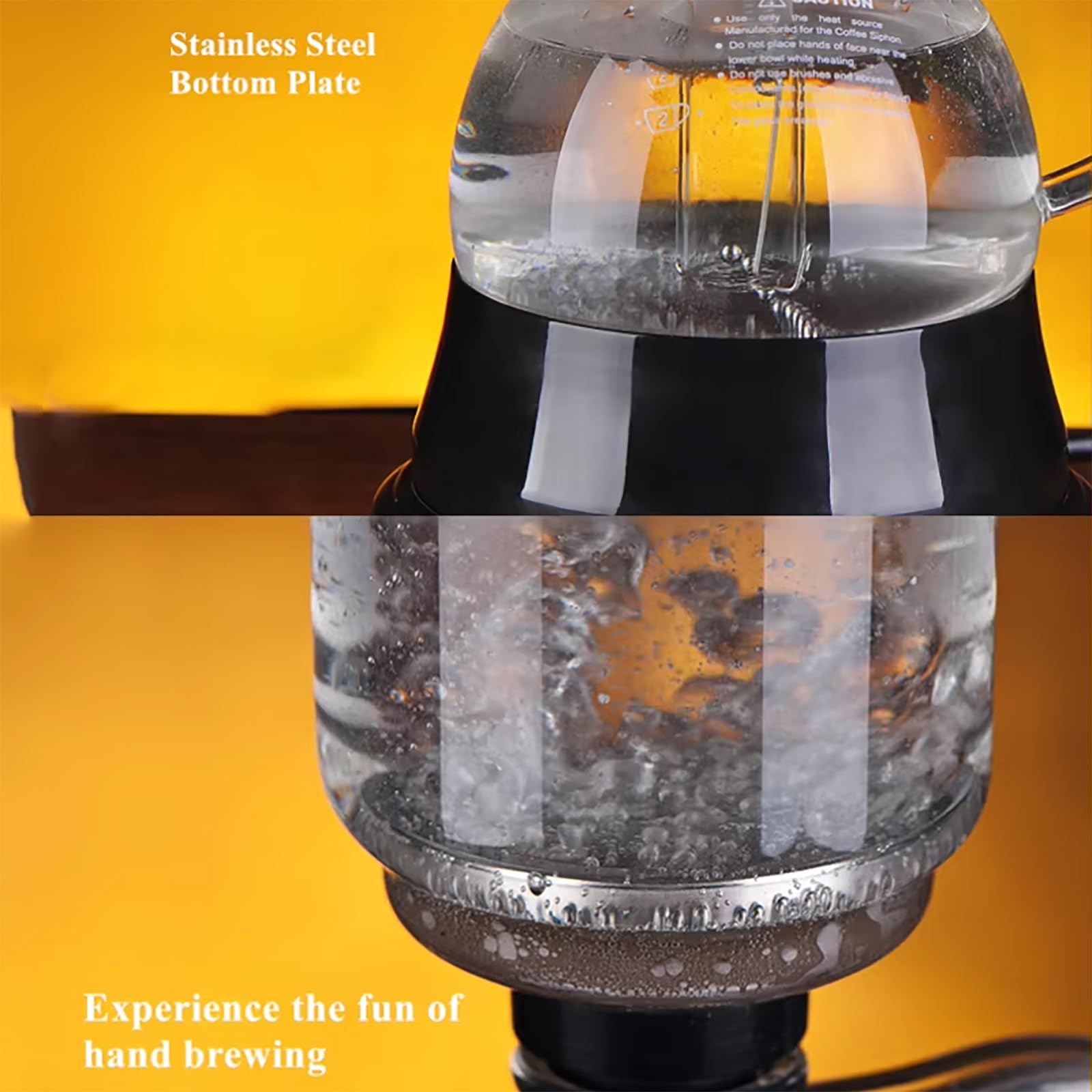 Cafetera De Sifón De Vidrio Al Vacío De 1 a 3 Tazas, Cafetera De Sifón De Sobremesa con Chasis Calefactor De Acero Inoxidable, Potencia Ajustable De 200 a 500 W Y Temporizador Automático