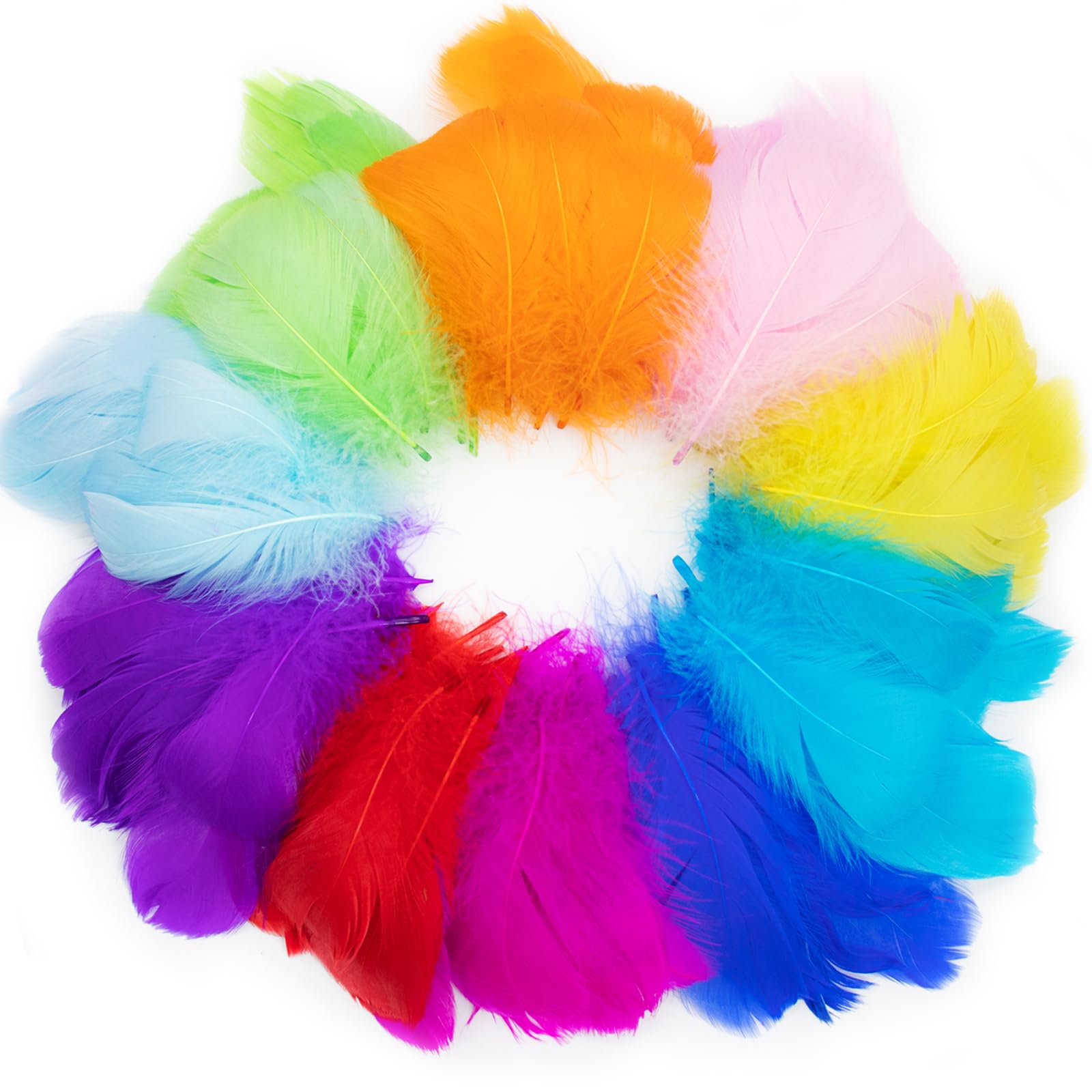 300pcs Coloured Feathers for Arts Crafts Natural Goose Feathers Mixed Coloured Craft Feathers for DIY Wedding Home Party Decorations Kids School Crafts
