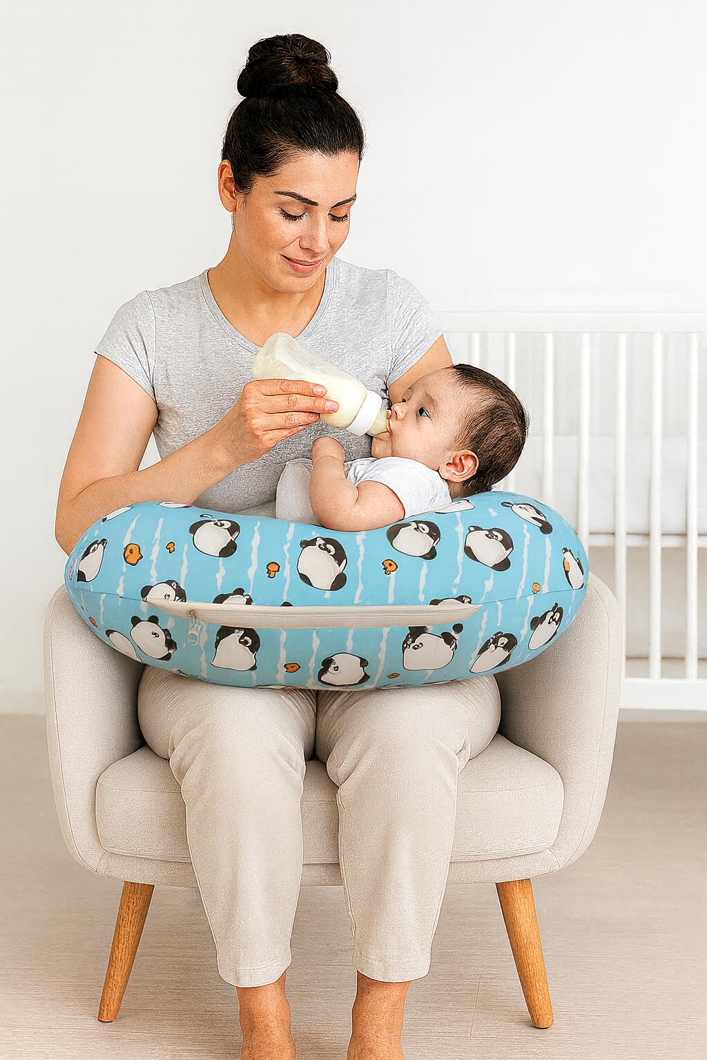 MOM & SON Multipurpose Baby Feeding Pillow | Nursing Support Pillow for Breastfeeding & Bottle Feeding | Maternity Feedingpillow | Newborn Essentials | Adjustable Strap Feeding Pillow (0-12 Months)-image-39