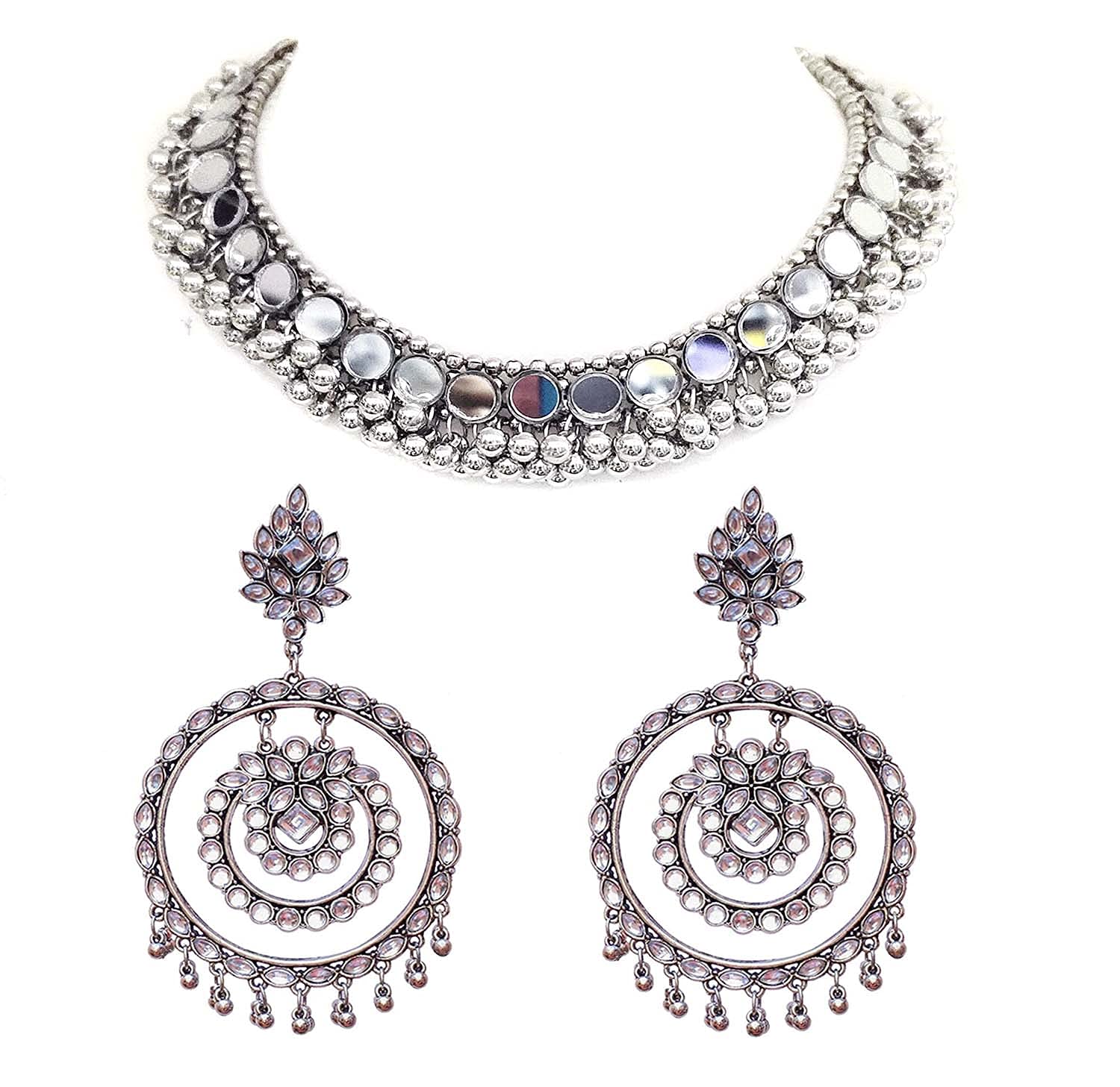Paninaro Stylish Boho Silver Plated Oxidised Mirror Choker Necklace Jewellery For Women & Girls (B0976V9DMC) Amazon Price History, Amazon Price Tracker